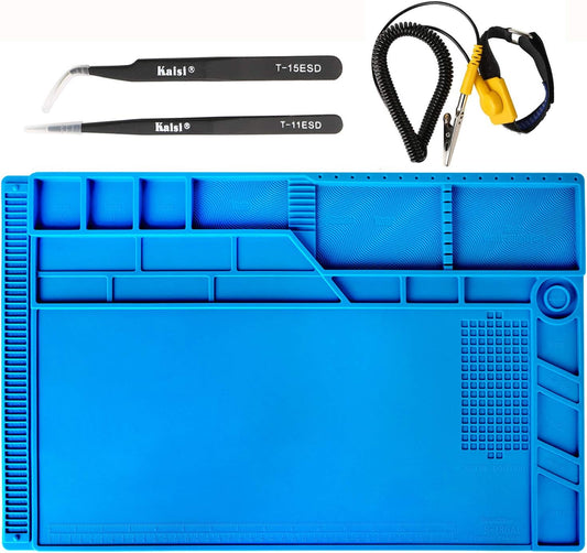 Kaisi S-180 Large Silicone Soldering Mat Magnetic Repair Work Mat, Heat Resistant Insulation Large Platform Station Pad for Soldering, Electronics, Computer Repair, Size 21.6 x 13.8 inch