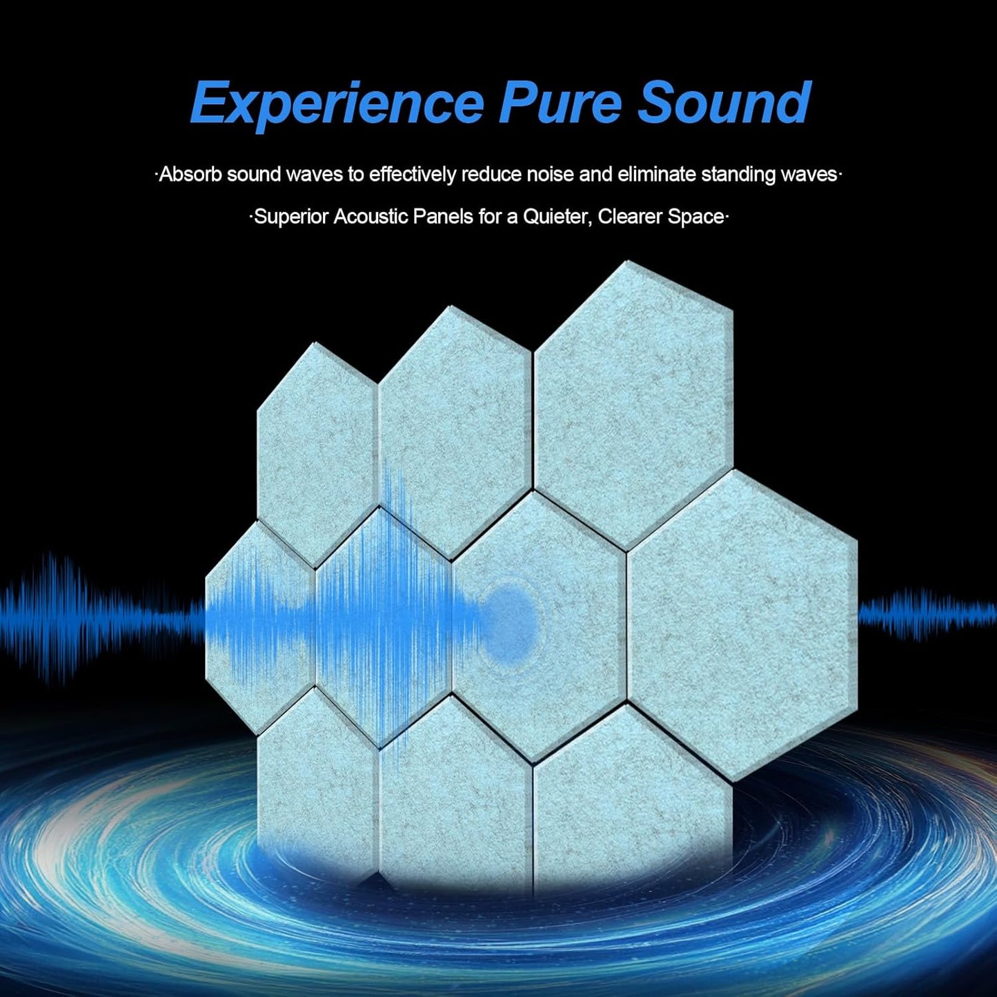 Mollywell Hexagon Acoustic Panels, High Density, Soundproofing, Decorative Noise Reduction Felt Wall Tiles for Ceilings, Home Office & Gaming Room (Smoky Blue), 14x12x0.4 Inch