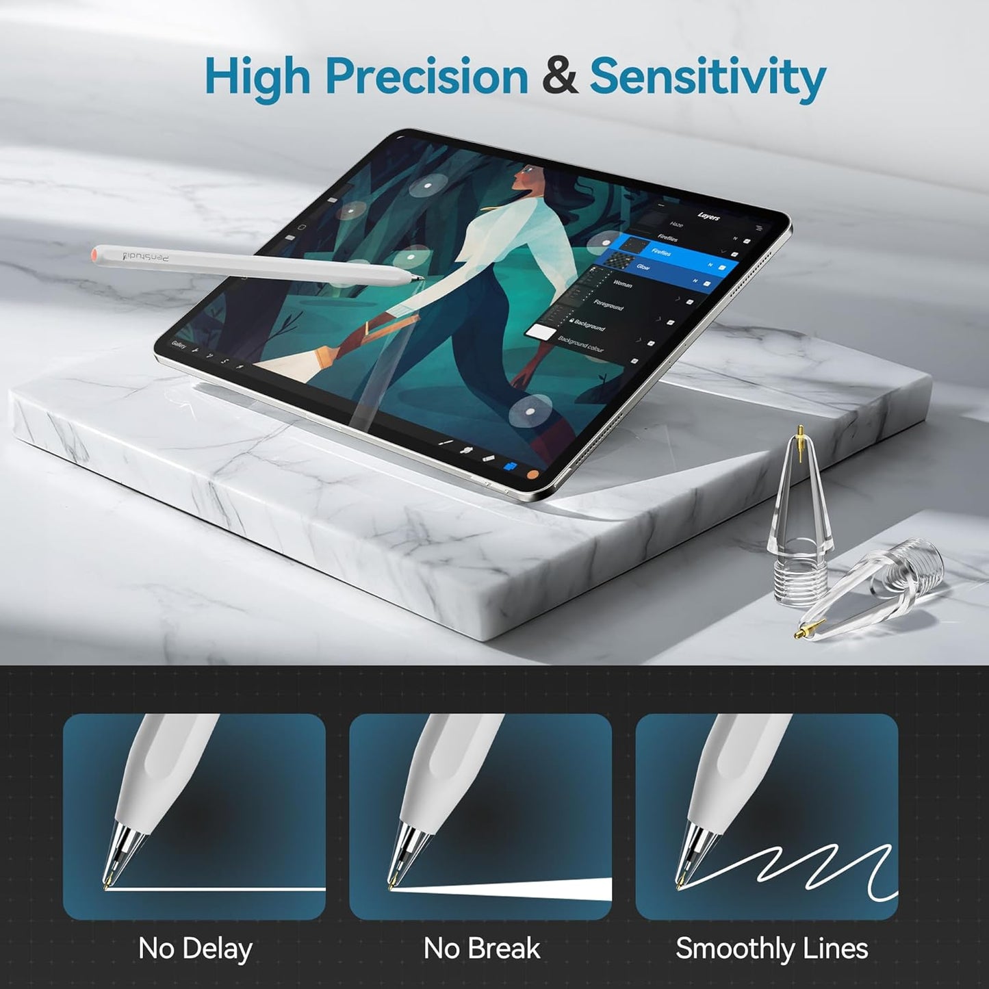 Chrome Metal Tips for Apple Pencil Pro/1st/2nd & USB-C, 2 Pack Durable Pencil Tip Replacement, Precise Control Stylus Tip, Real Pen Feel for Drawing & Note-Taking, iPad Pencil Nibs Accessory