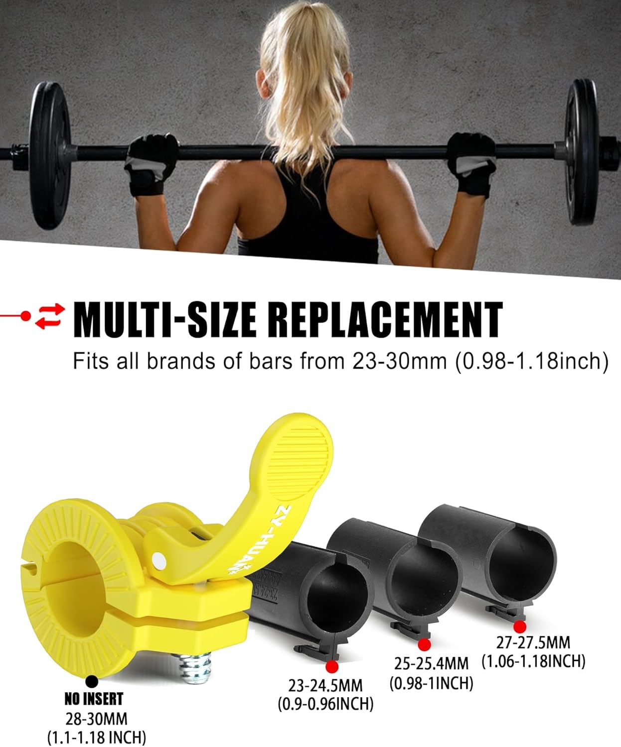 Pro Barbell Clips 1 inch Barbell Clamps 0.9-1.18inch Quick Release Weight Clips for Bars Multi-Size Adjustable Olympic Barbell Clamps