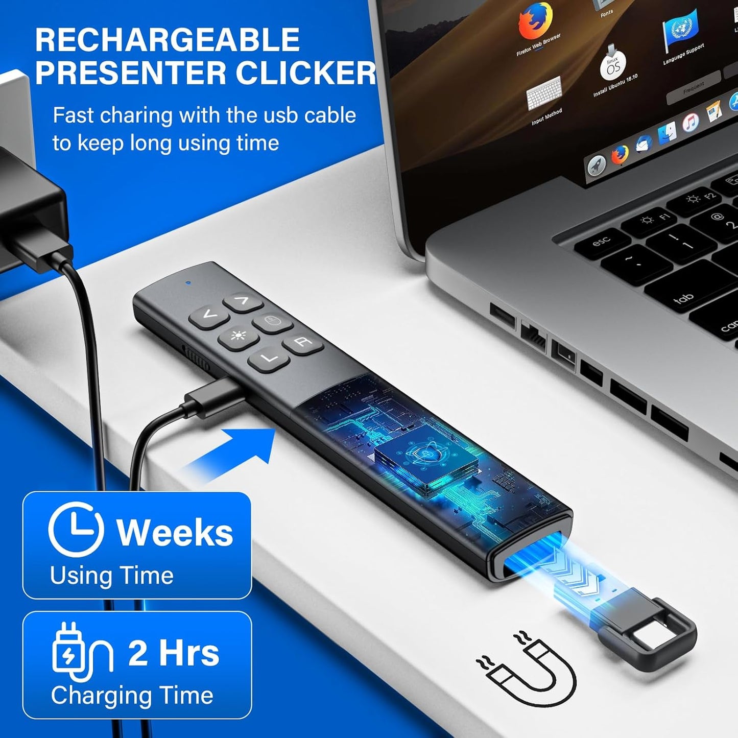 Presentation Clicker with Air Mouse - USB C Wireless Presenter Remote Clicker with Laser Pointer, RF 2.4GHz PowerPoint Clicker for Presentation, Computer Pointer Clicker Slide Advancer for Mac,Laptop