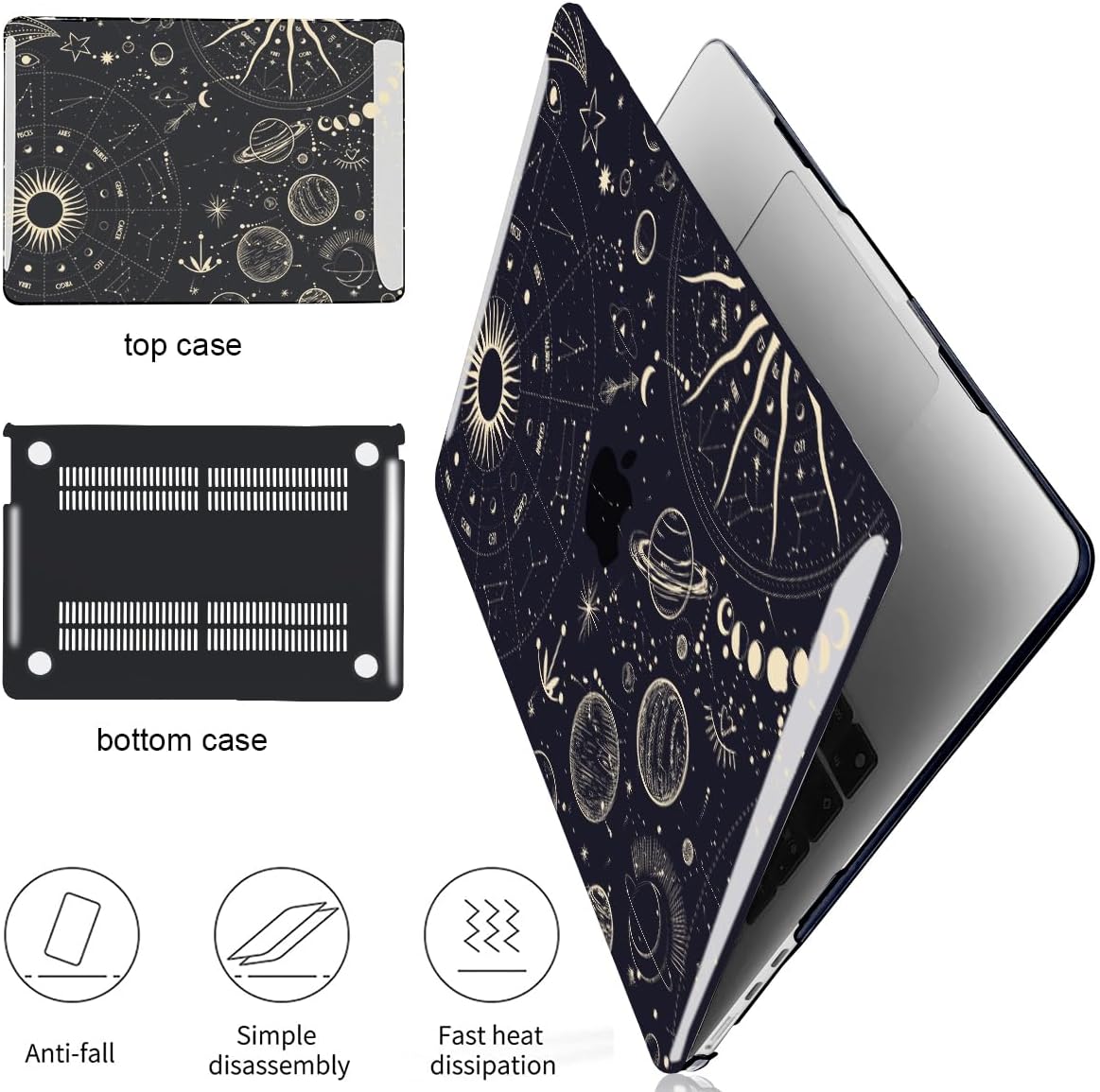 for 2025 MacBook Air 13.6 Inch Case M4 A3240 M3 A3113 M2 A2681 2022 2023 2024 Release, Printed Pattern Plastic Hard Shell Case Keyboard Cover for Mac 13 Air M4 Chip Touch ID, Constellation