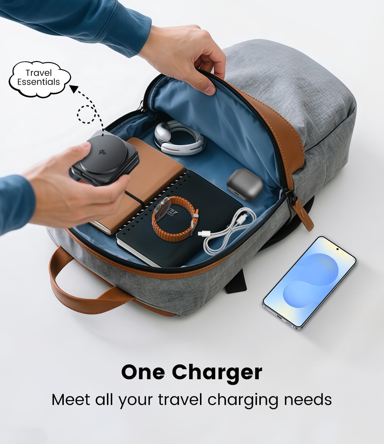 Qi2 Certified 3 in 1 Charging Station for Samsung, Aluminum Alloy Foldable 15W Wireless Charger for Galaxy S25 Series Z Flod 7, Fast Charger for Galaxy Watch Ultra, for Galaxy Buds