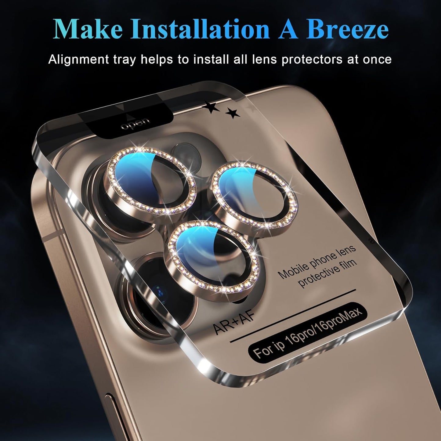 YWXTW Designed for iPhone 16 Pro/iPhone 16 Pro Max Camera Lens Protector Bling, [New Glitter Design] Individual Metal Tempered Glass Camera Cover Accessories Case Friendly (Desert Titanium)