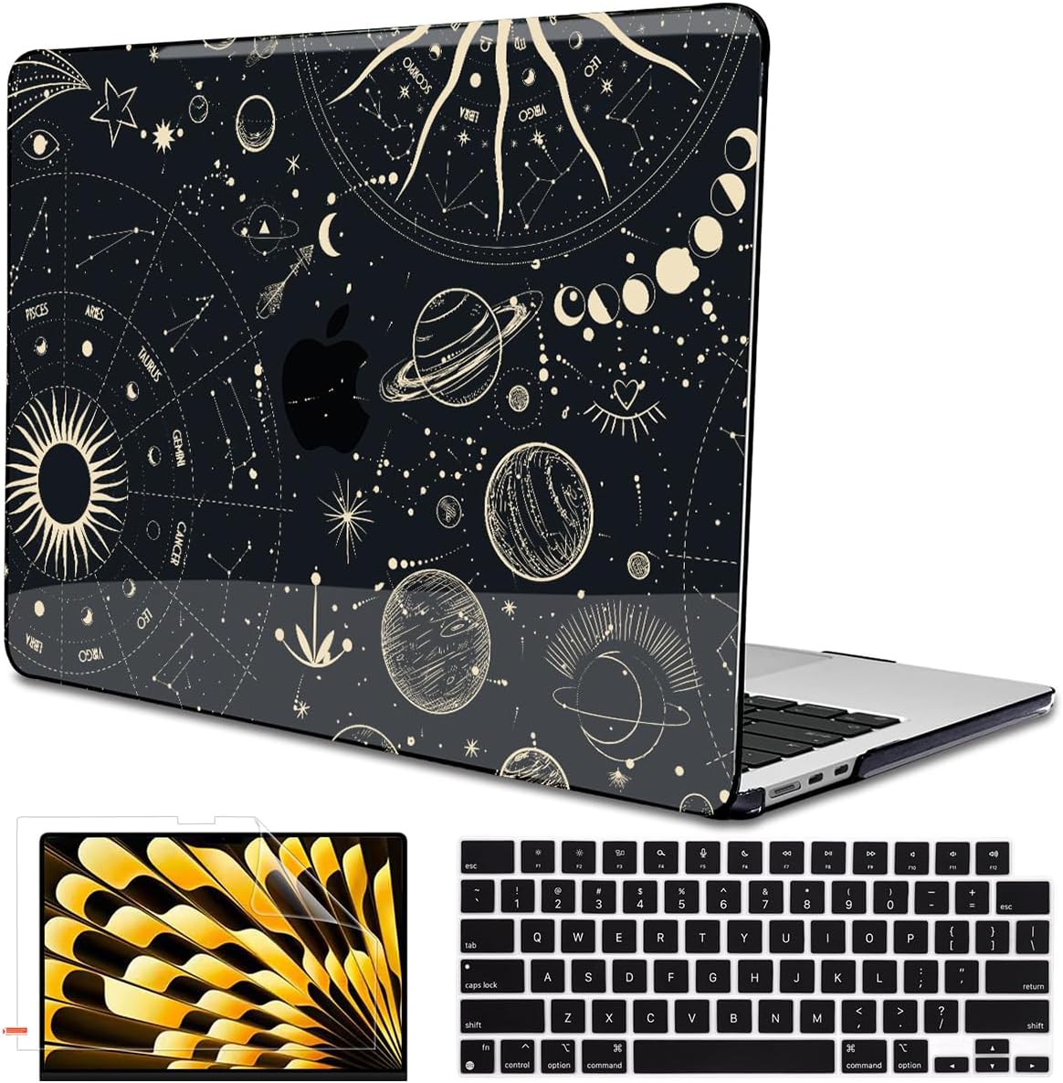 for 2025 MacBook Air 13.6 Inch Case M4 A3240 M3 A3113 M2 A2681 2022 2023 2024 Release, Printed Pattern Plastic Hard Shell Case Keyboard Cover for Mac 13 Air M4 Chip Touch ID, Constellation