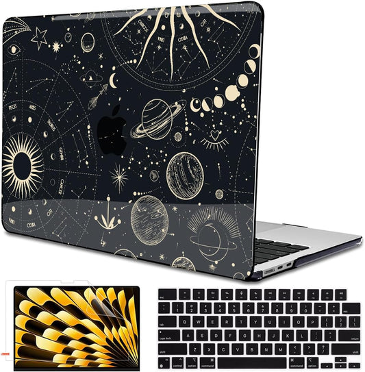 for 2025 MacBook Air 13.6 Inch Case M4 A3240 M3 A3113 M2 A2681 2022 2023 2024 Release, Printed Pattern Plastic Hard Shell Case Keyboard Cover for Mac 13 Air M4 Chip Touch ID, Constellation