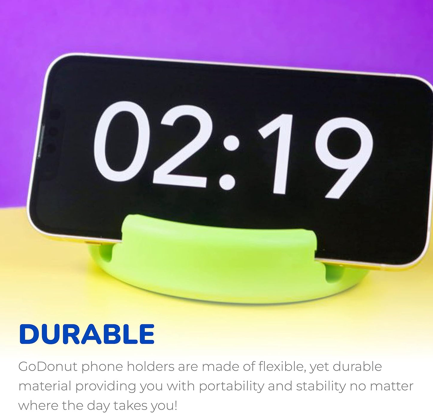 GoDonut – Phone Stand Original – Cell Phone Holder + Tablet Stand Desk Organizer – Compatible with Tablet, iPhone 16 15 14 Pro Max, Android & Most Smartphones - Purple