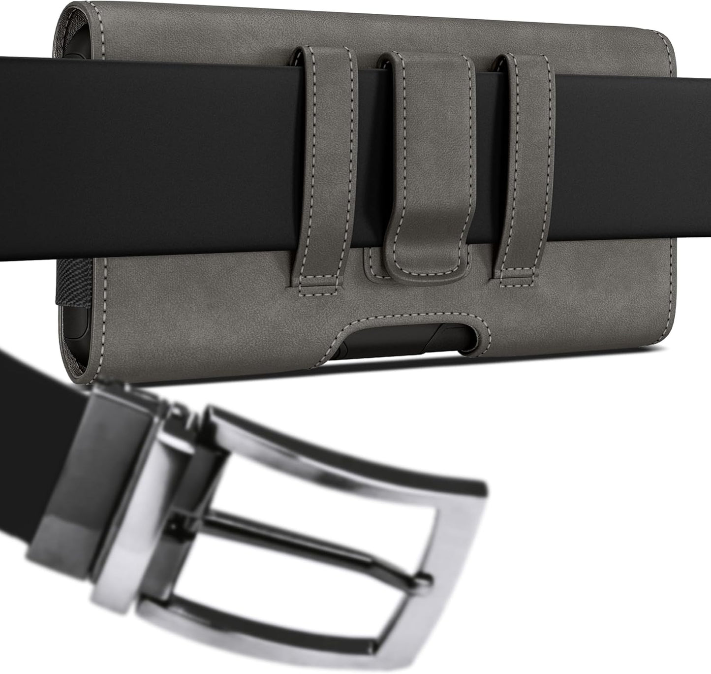 Holster for iPhone 16 16e Pro 15 14 13 12 11 10 XR XS X, Samsung Galaxy S25 S24 S23 S22 S21 S20 5G - Cell Phone Belt Holder Case with Clip - ID Card Magnetic Pouch for Men, Pewter Small