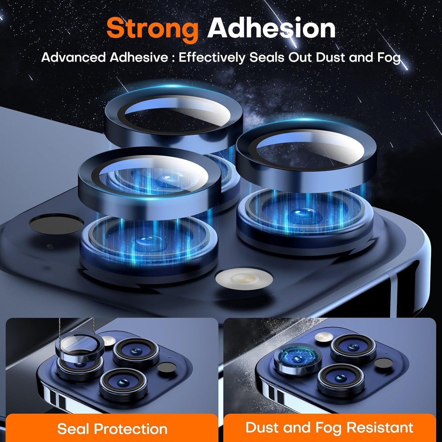 Camera Lens Protector for iPhone 16 Pro Max/16 Pro/15 Pro Max/15 Pro/14 Pro Max/14 Pro, Sapphire Glass Metal Individual Camera Cover Screen, Anti-drop, Case Friendly- Blue Titanium