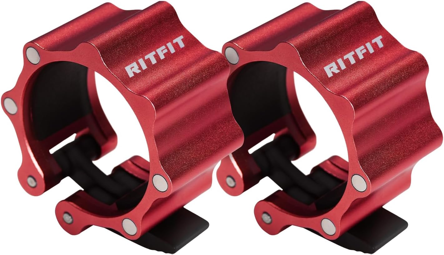 RitFit 2-Inch Magnetic Barbell Collars Locking Clamps - Heavy Duty Aluminum Alloy, Quick Release with Non-Slip TPR Pads for Olympic Weightlifting Powerlifting Training (Pair)
