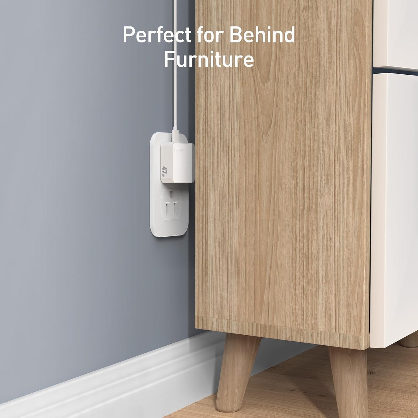 Nekmit Flat USB C Wall Charger, 47W Dual Ports USB C Charger Block, PPS Fast Charging Wall Plug for iPhone 15/15 Pro/15 Pro Max, Galaxy, MacBook Air, iPad, AirPods and More (White)