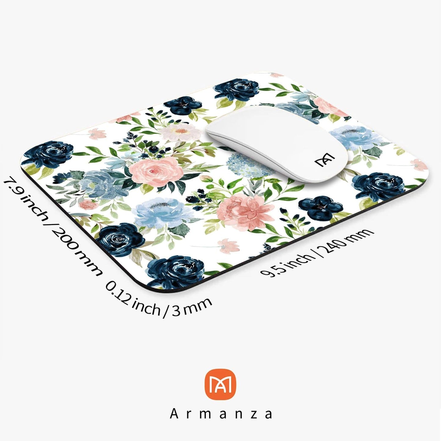 Square Mouse Pad Pretty Flowers, Personalized Premium-Textured Custom Mouse Mat Design, Washable Mousepad Cloth, Non-Slip Rubber Base Computer Mouse Pads for Wireless Mouse