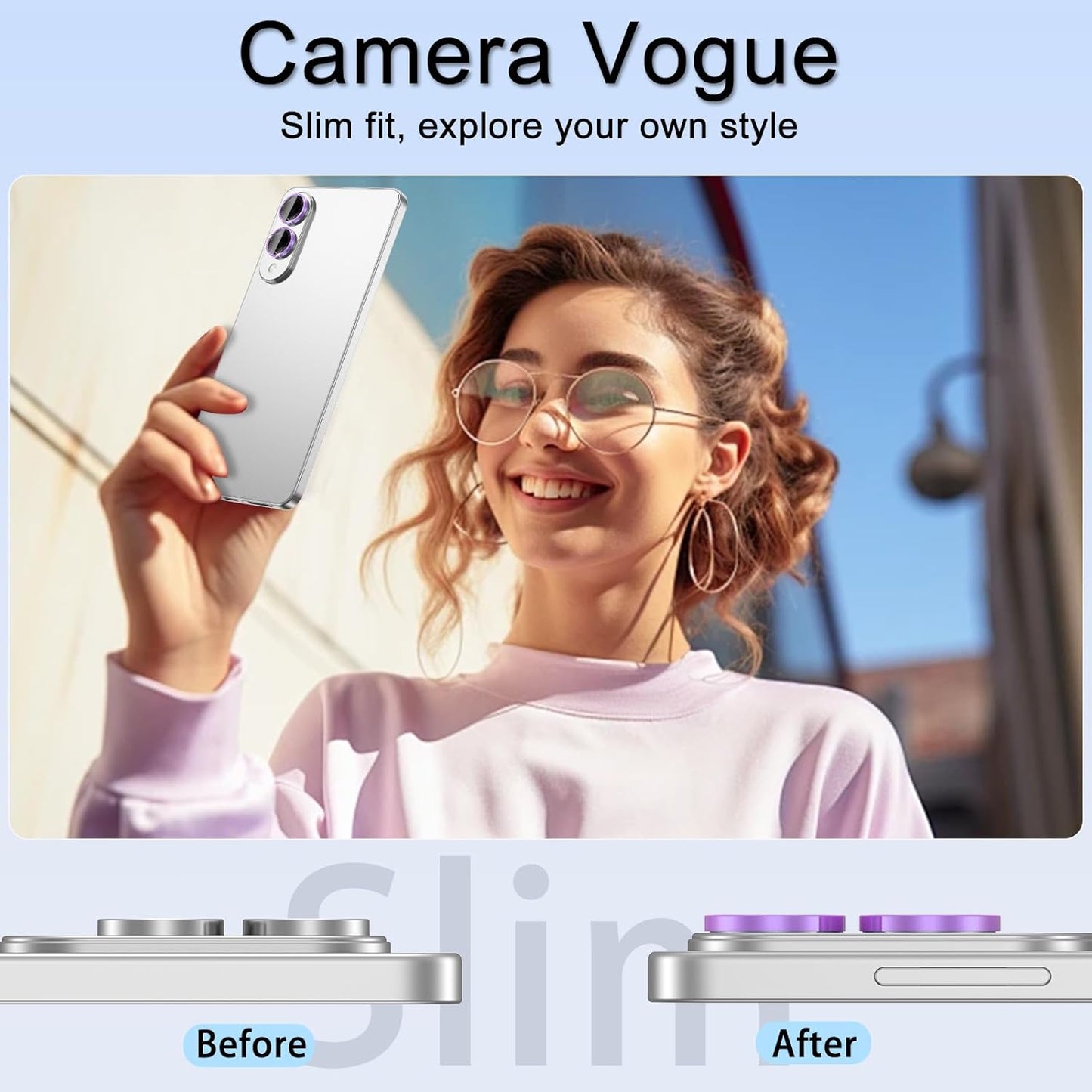 for Samsung Galaxy S25 Edge Camera Lens Protector, Individual Metal Ring Tempered Glass Lens Cover, [Strong Adsorption] Scratch Resistant Ultra-Thin HD Clear Lens Cover, 1 Set-Purple Sparkly