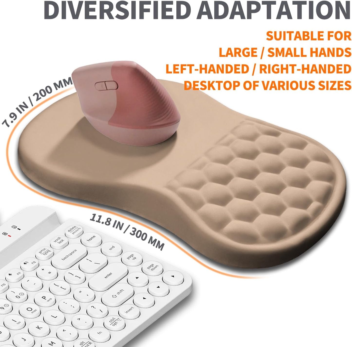 Ergonomic Joint Wrist Support Mouse Pad with Memory Foam Cushion Massage Bump, Carpal Tunnel Pain Relief Mousepad Slope Design for Wrist Rest, 11.8x7.9 in, Tan