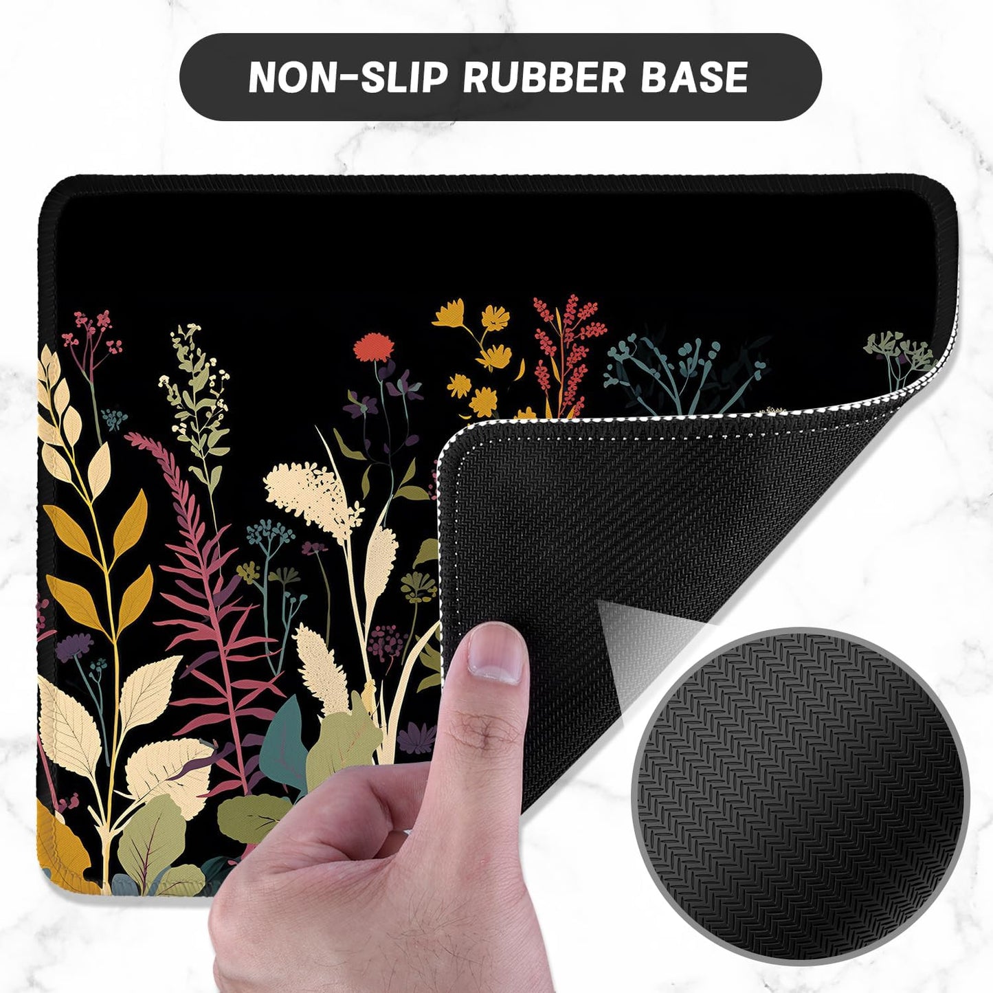 ITNRSIIET Mouse Pad with Stitched Edge Premium Textured Smooth Precise Operation Waterproof Washable Non-Slip Rubber Base Desktop Protection Mat, 10.2×8.3×0.12 inches, Pretty Flowers Plants