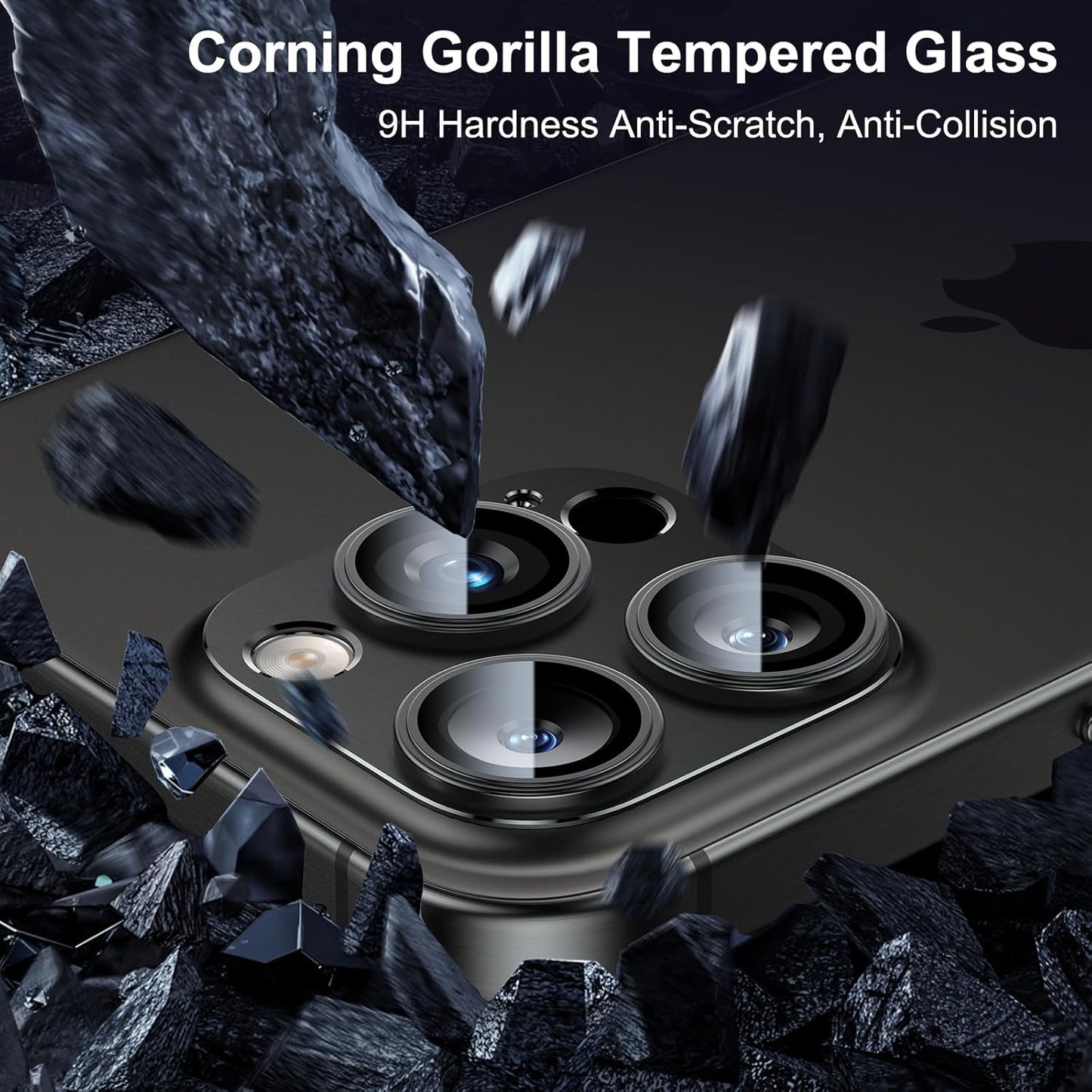 Esanik Upgrade 2 Pack for iPhone 15 Pro/iPhone 15 Pro Max Camera Lens Protector, Aluminum Alloy Metal matte Case Tempered Glass Camera Screen Cover, Scratch Resistant Case Friendly (Black)