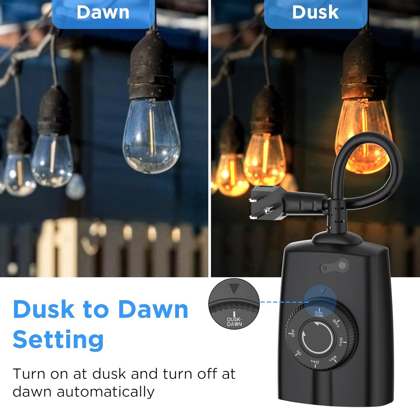 G-ELEK Outdoor Timer Outlet Waterproof, 24 Hour Outdoor Light Timer, Timers for Electrical Outlets, Ideal for Pool Pump, Christmas Lights, Heavy Duty, Grounded Outlets (Dusk to Dawn Sensor, 1 Pack)