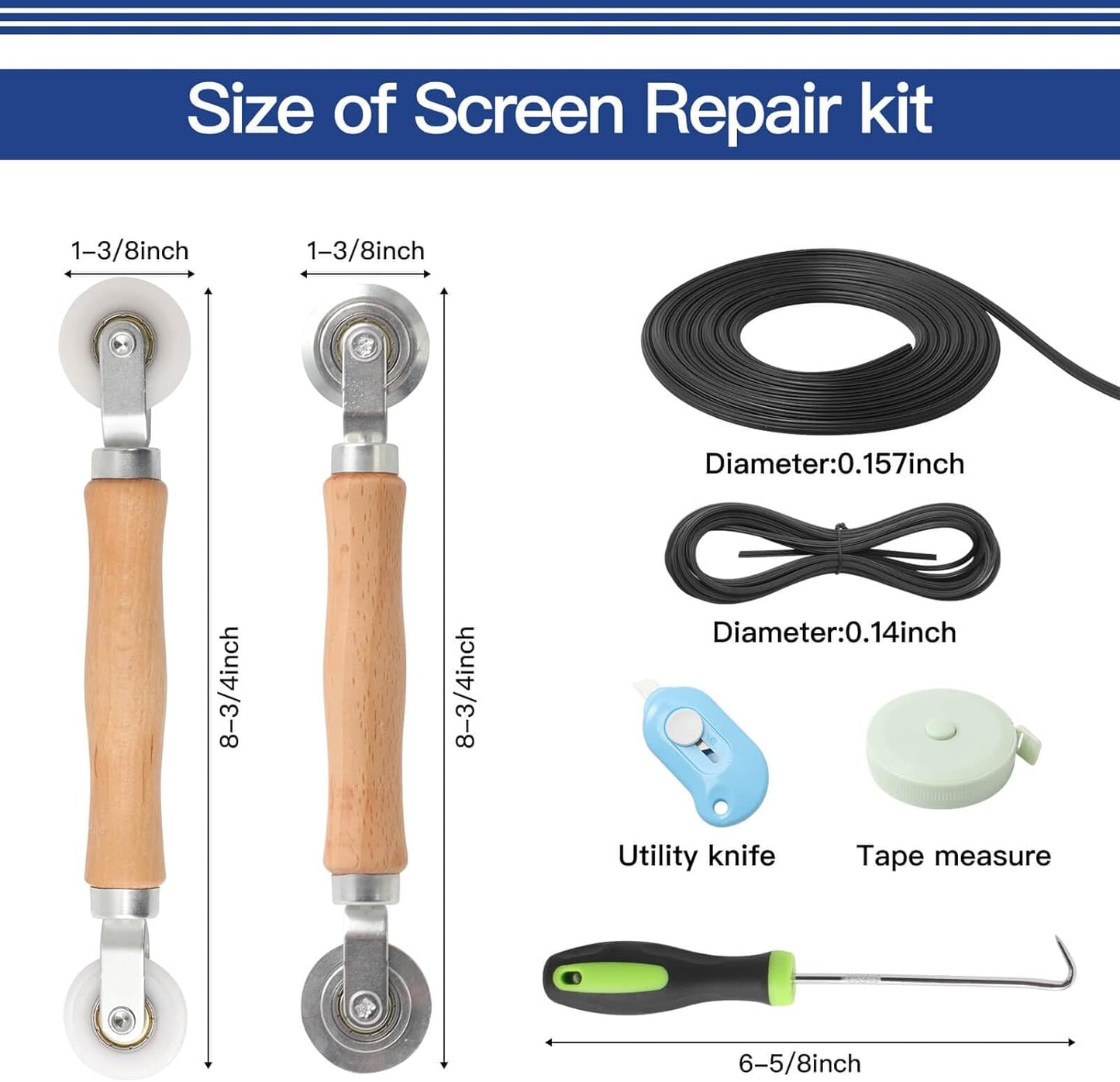 Window Screen Door Repair Kit Include Window Screens Mesh 48"x117" with All Tools in Window Screen Replacement(Screen Rollers, Splines, Hook), Yolovit