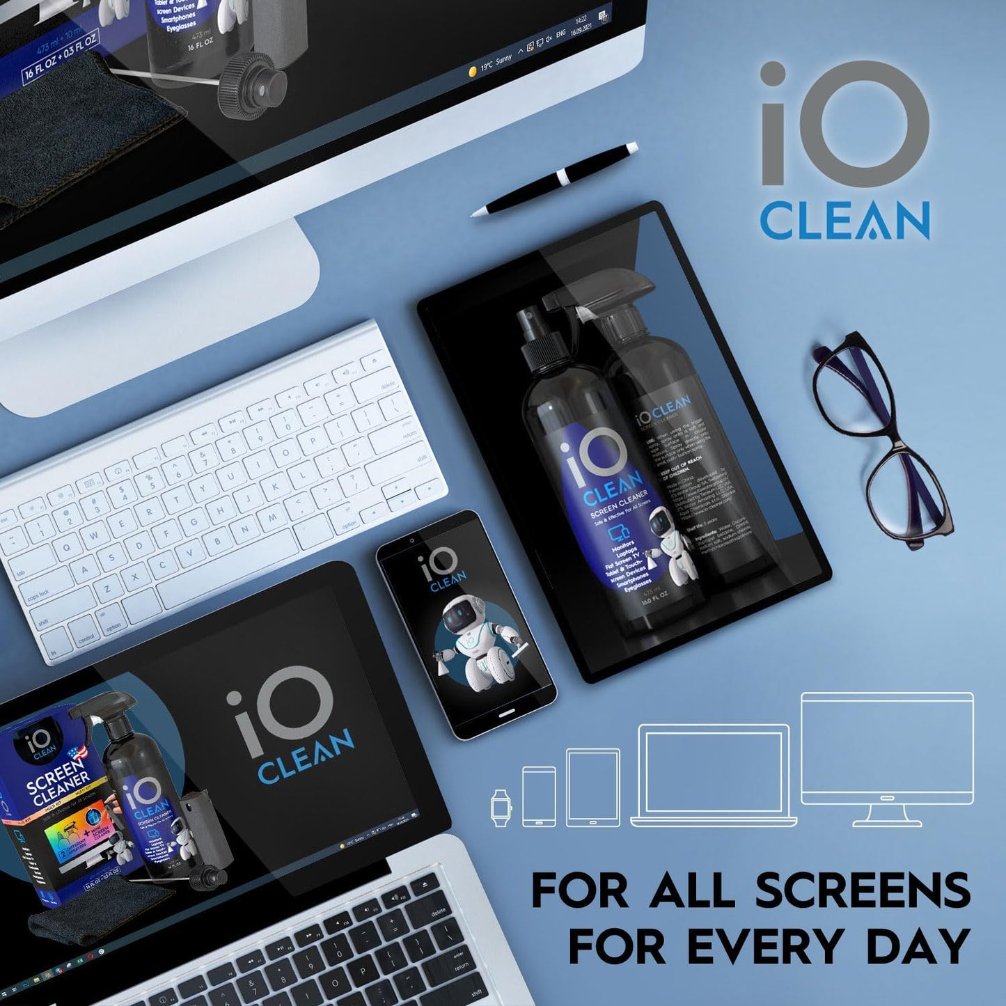 Eyeglass Lens Cleaner (3.38oz+3.38oz+2cloths) – Kit for Glasses, Screens, Camera, Laptops, Touchscreens, Computer Monitors, Other Electronics – 2 Microfiber Cloths Inluded