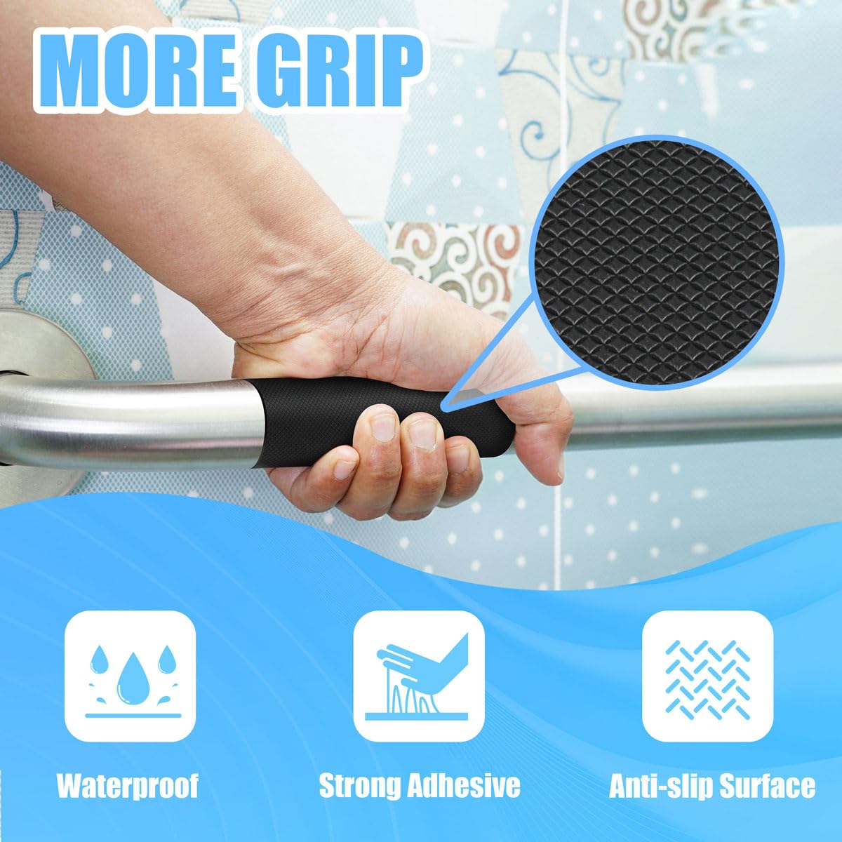 Rubber Grip Tape, Ultra-Thin Strong Adhesive Anti-Slip Waterproof Heat Resistant Wear-Resistant Cushion Pad, Making Handles or Contact Surfaces Safer, with Grip and Comfort (Black, 1In x 10Ft)