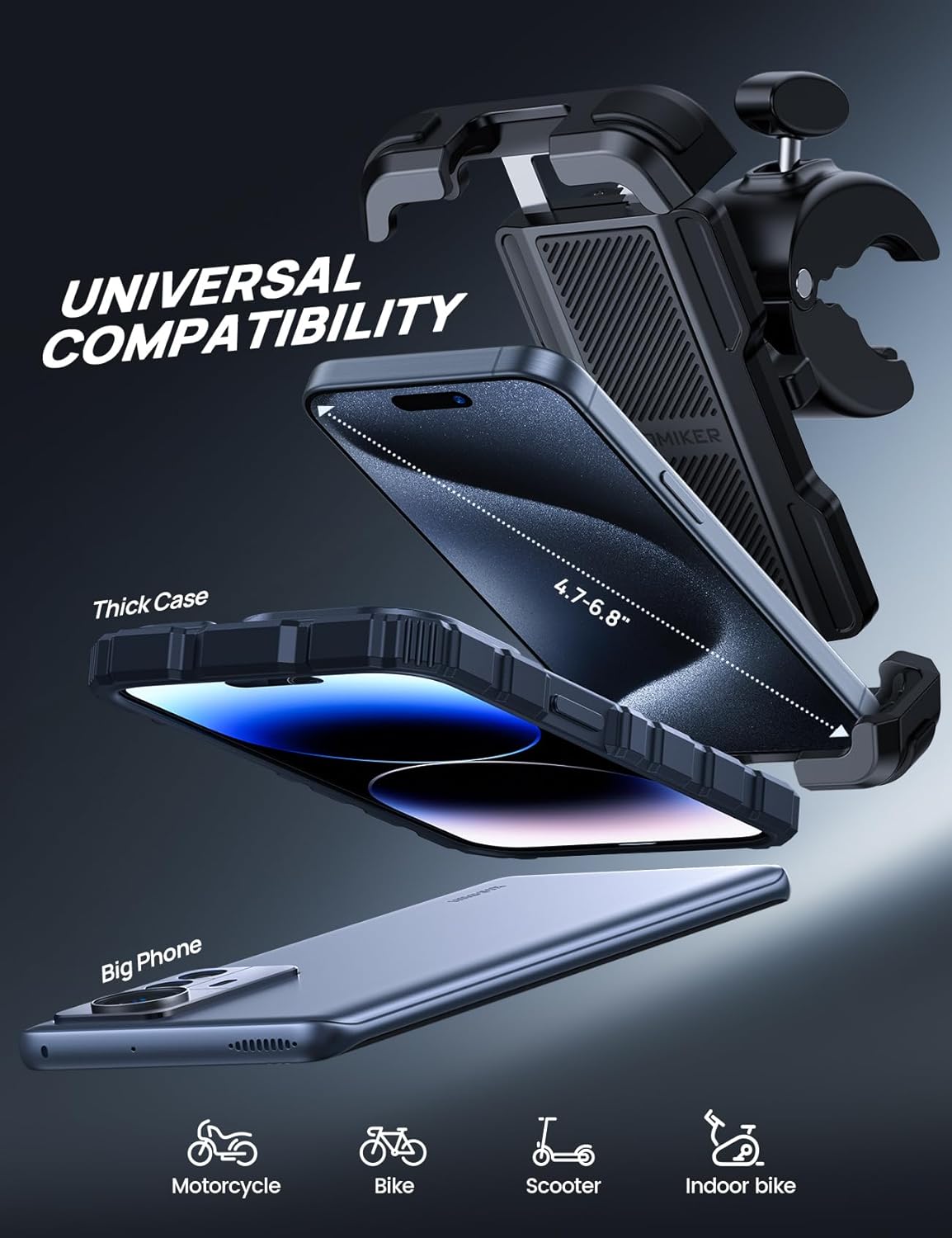 Bike Motorcycle Phone Holder Mount - [2025 Quick Release] Bike Phone Holder Handlebar Clamp, Bicycle Scooter Phone Clip for iPhone 16 15 14 13 12 11 Pro Max Plus Mini, 4.7-6.8" Smartphone