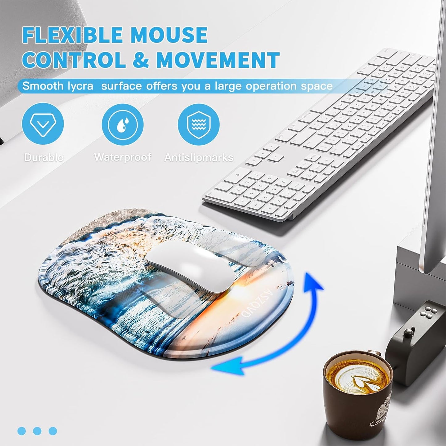 Mouse Pad with Wrist Rest, Ergonomic Mousepads with Wrist Support, Soft Lycra Fabric Memory Foam Office Desk Accessories for Comfort/Pain Relief/PC Gaming/Computer/Laptop (Seaside Sunset)