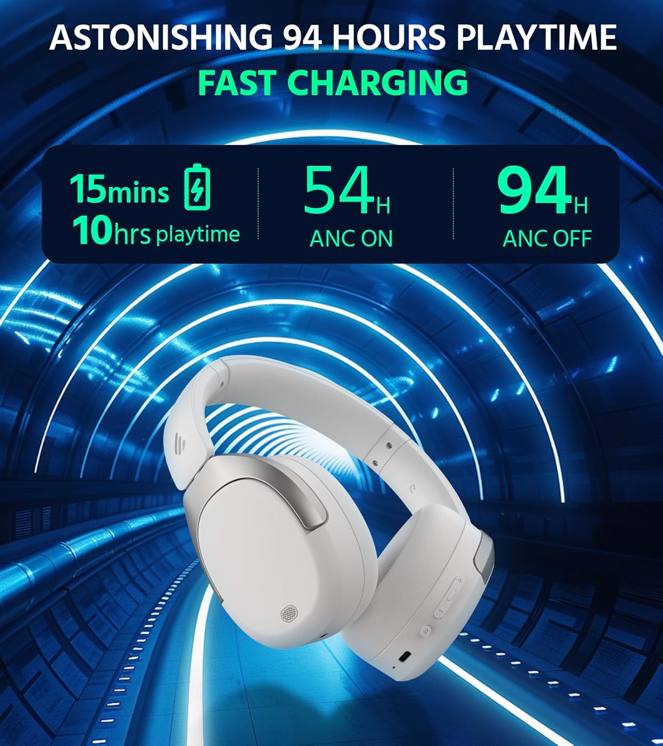 Edifier W830NB Wireless Over Ear Headphones with -45dB Active Noise Cancelling, 94H Playtime, LDAC Hi-Res Sound, Spatial Audio, Fast Charging, Multipoint Connection, Bluetooth V5.4 - Sandwhite