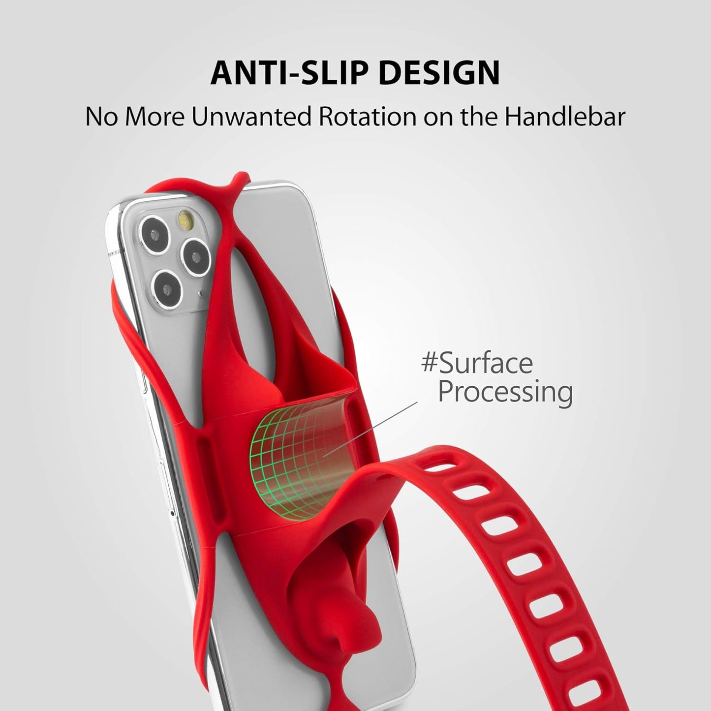 BONE Bike Tie 4, Bike Cell Phone Mount for Handlebar, Scratch-Free Silicone Holder with Anti-Slip Design, Universal Cycling Phone Holder Compatible with Most Smartphones (Red - Handlebar)