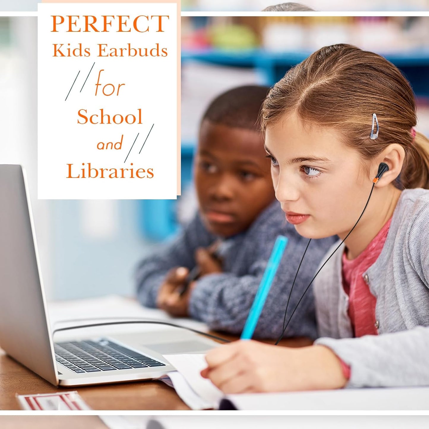 Kanayu 100 Pack Wired Earbuds Bulk for Classroom Ear Headphones Wired Basic Student Earbuds No Microphone with 3.5mm Jack for Kids Class Laptop School Library, Individually Bagged(Orange)