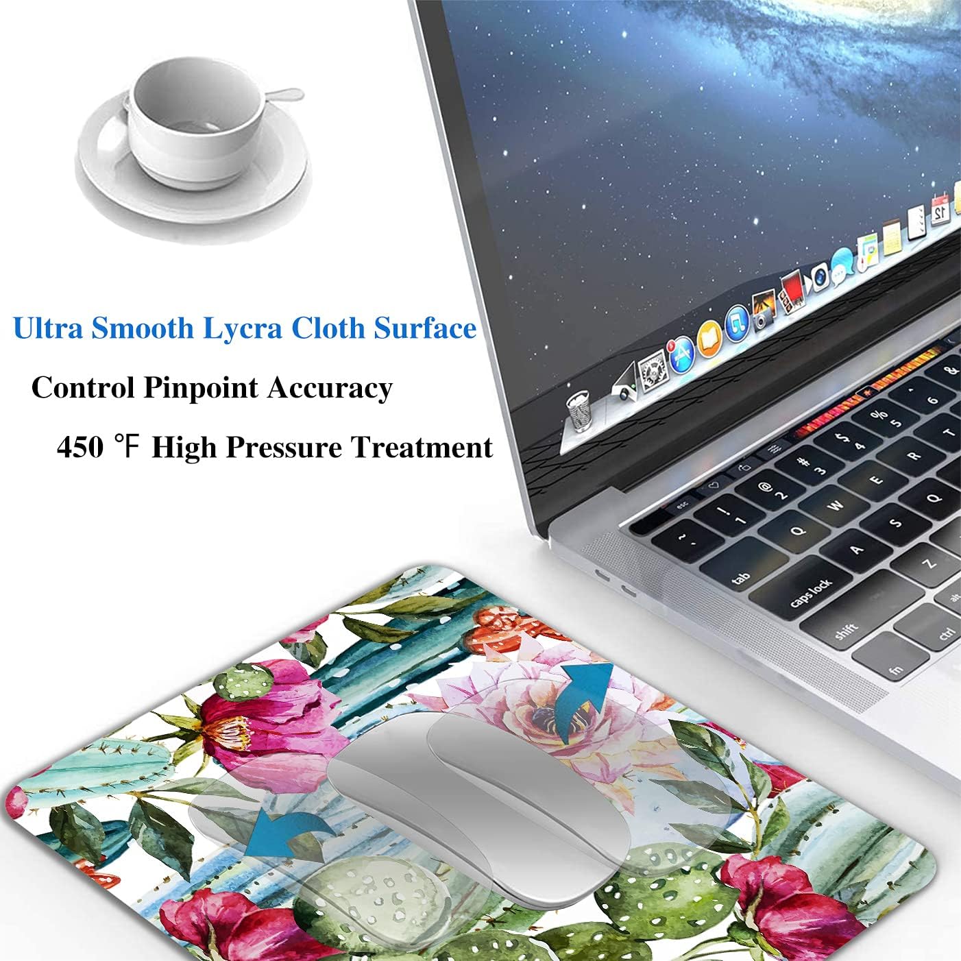 Cactus Painting Mouse Pad, Natural Floral Mousepad for Design, Anti-Slip Rubber Base Wireless Mouse Pads for Laptop