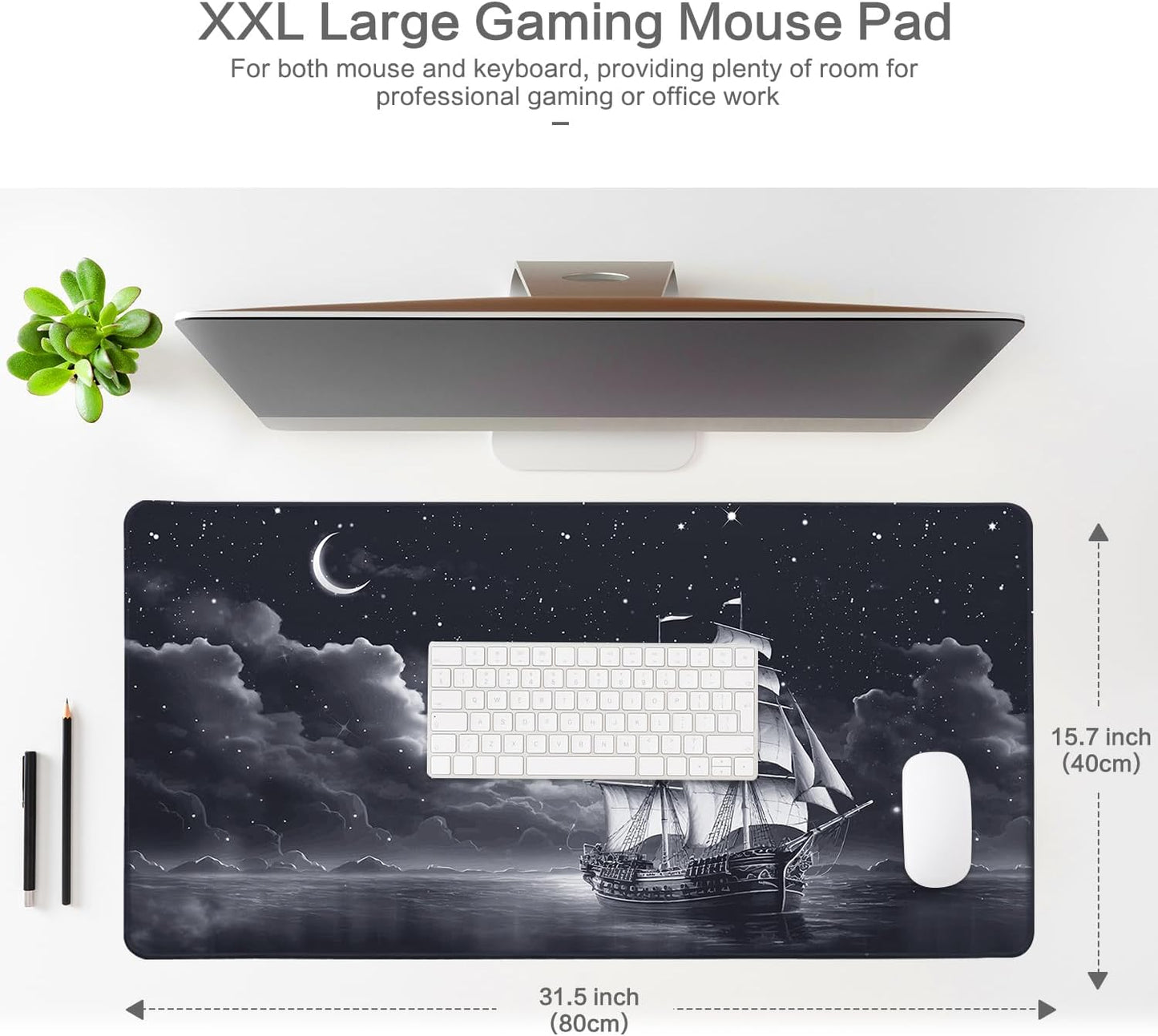 Lokigo Desk Pad, Office Desk Mat, Extended Large Gaming Mouse Pad, Desk Decor Mousepad Keyboard Writing Mat with Non-Slip Rubber Base for Office Laptop Gaming Home, 31.5"x15.7", Nautical Sailboat