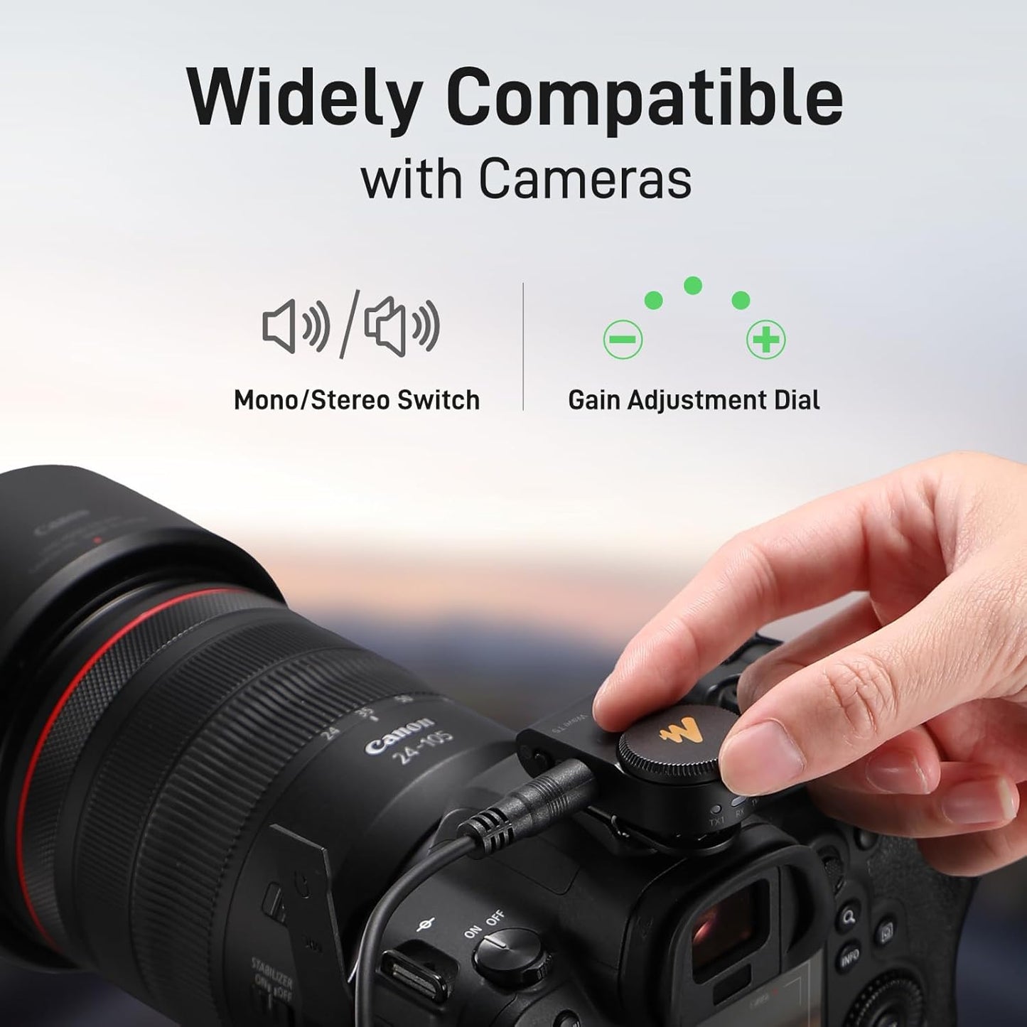 MAONO Wireless Lavalier Microphone for Camera/PC/Laptop/Phones, Mini Lapel Mic with 48khz 24bit, 1000ft Range, Noise Cancellation, Gain Knob, Mono-Stereo Switch, 30H Use for Video Recording - Wave T5