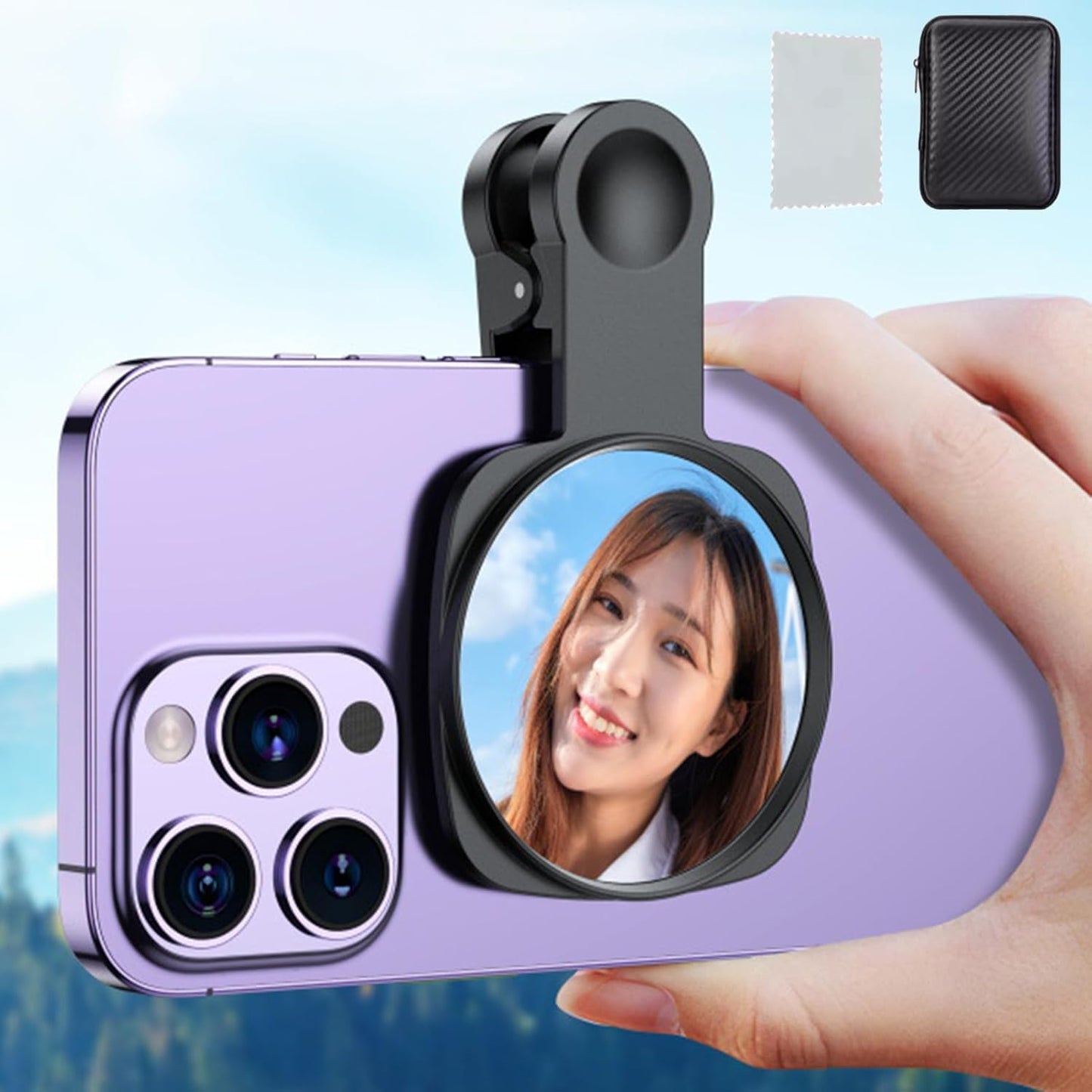 WOWNOVA Clip Selfie Mirror for Phone Back Camera - Live Streaming, Vlogging, HD Reflective Clip Compatible With iPhone Rear Camera, 2.36"