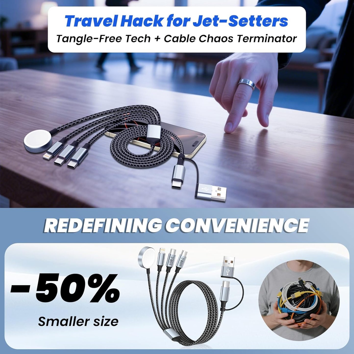 Travel Essentials 4 in 2 Dual Type C Multi Charging Cable for Apple Watch Charger,USB A/USB C Multiple Charger Cable/Cord for All Devices Compatible with iWatch Ultra/SE/10-1,iPhone 16-11 and More-5FT