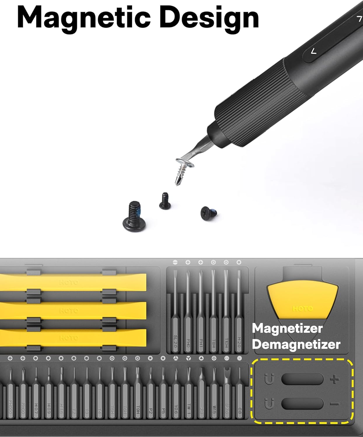 HOTO Precision Screwdriver Set, 110° Upright Workpad, Mini Electric Screwdriver with Charging Dock, 0.05/0.2 N·m Torque, LED Light, 26 Bits and 10 Repair Tools for Electronics, Phones, Laptops