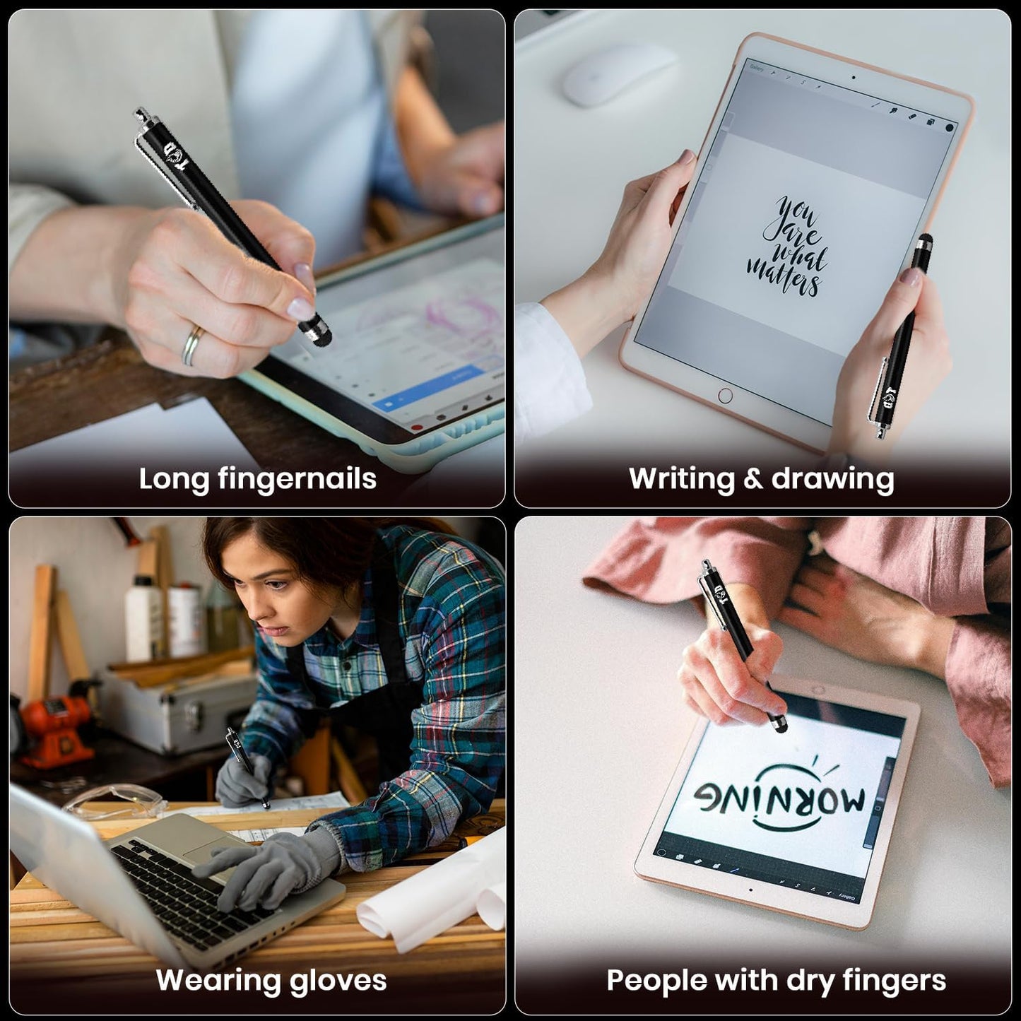 TCD 10-Pack Stylus Pen Set – Universal Capacitive Pen for iPad, iPhone, Tablet, Laptop – Premium Thick Rubber Tip Styluses for All Touchscreen Devices, Black