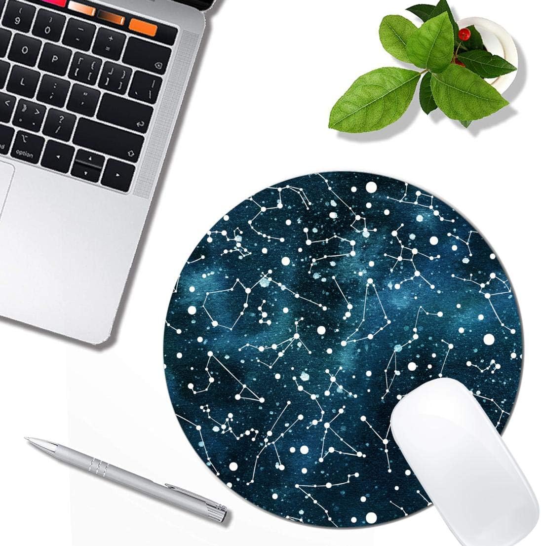Cool Blue Galaxy Night Sky Pattern Mouse Pad Round Non-Slip Rubber Mousepad Laptop Office Computer Decor Cute Desk Accessories Customized Design Mouse Pad