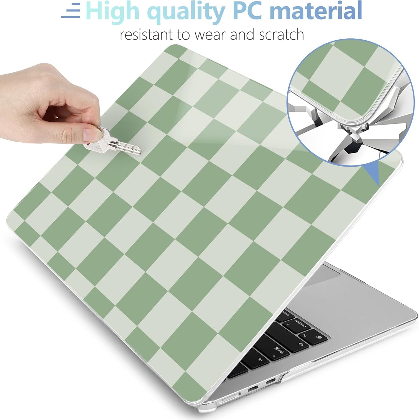 MEEgoodo Case for M4/M3/M2 MacBook Air 13.6 inch Case 2025 2024 2022, Fit Model A3240/A3113/A2681, Laptop Hard Shell with Keyboard Cover Compatible with MacBook Air 13 inch, Green Checkered