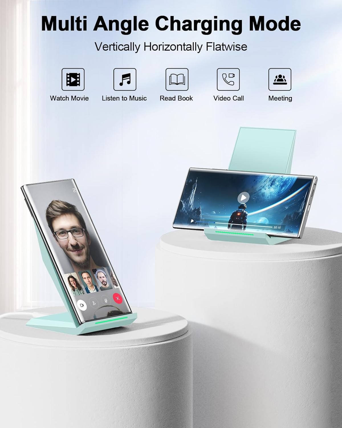 NANAMI Wireless Charger - Fast Wireless Charging Stand Desktop Charger Dock for iPhone 16/15/14/13/12/11 Pro, 10W for Samsung Galaxy S25/S24/S23/S22/S21/S20/Note 20 Ultra/10/9 and Qi-Enabled Phone