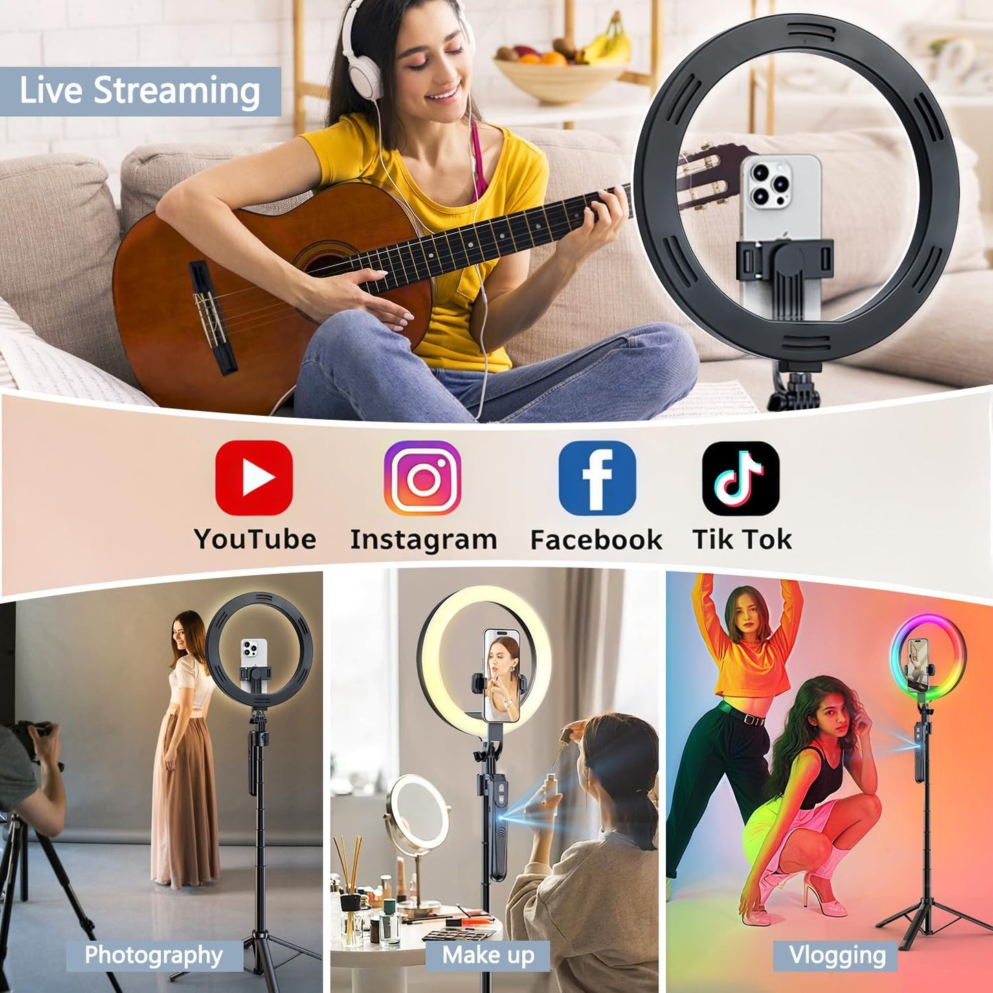Auto Face Tracking 360 Rotation with 10" RGB Ring Light, Phone Tripod & Selfie Stick with Remote for Cell Phone 4"-7", Motion Sensor for Live Stream Vlog Video Recording
