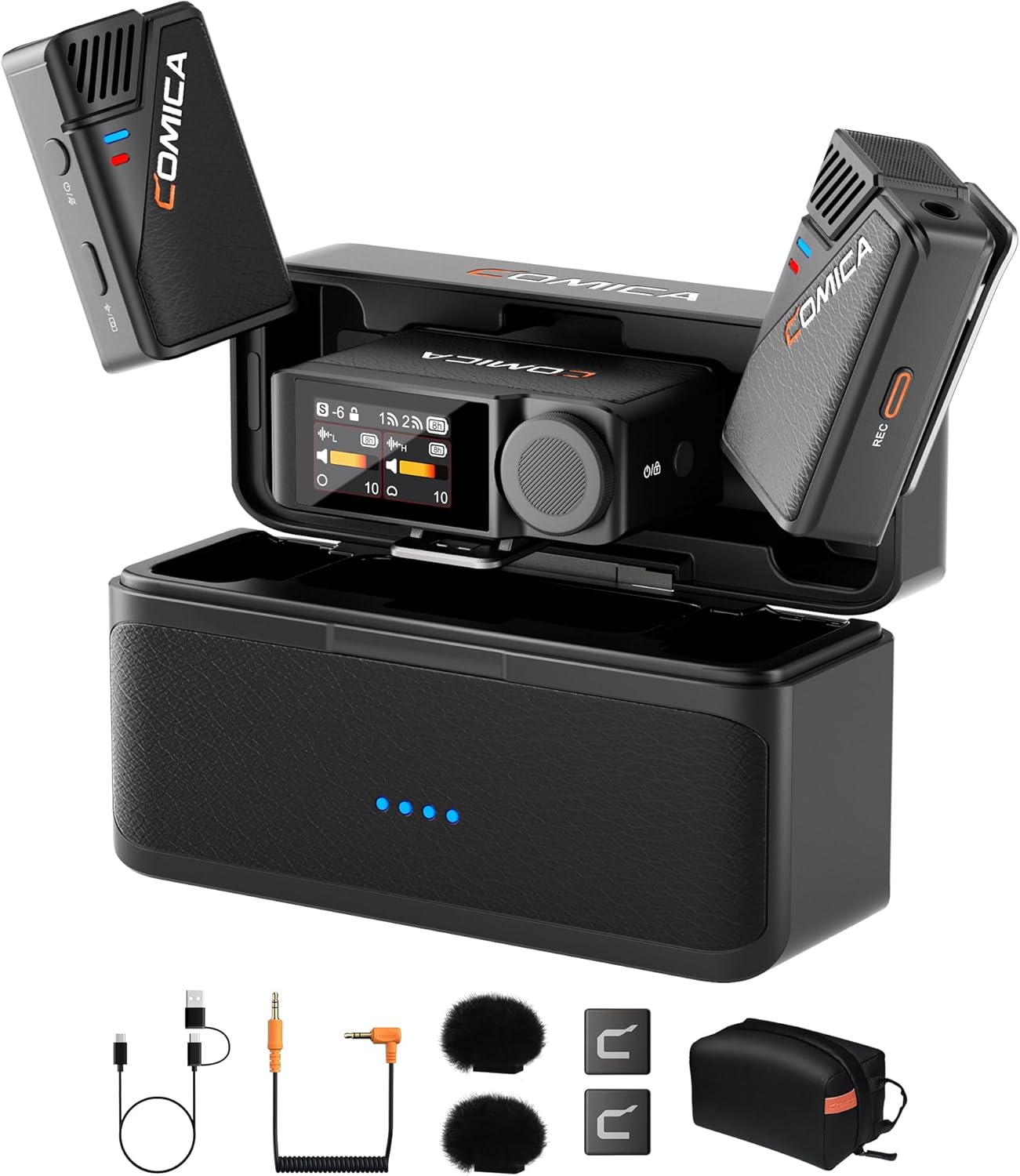 COMICA BooMax Wireless Lavalier Microphone for iPhone/Android/Camera/Camcorder/PC, Dual Lav Mic with 48kHz/32-bit Audio, 32GB Storage, Touchscreen, Lapel Mic for Video Recording, Streaming, Podcast