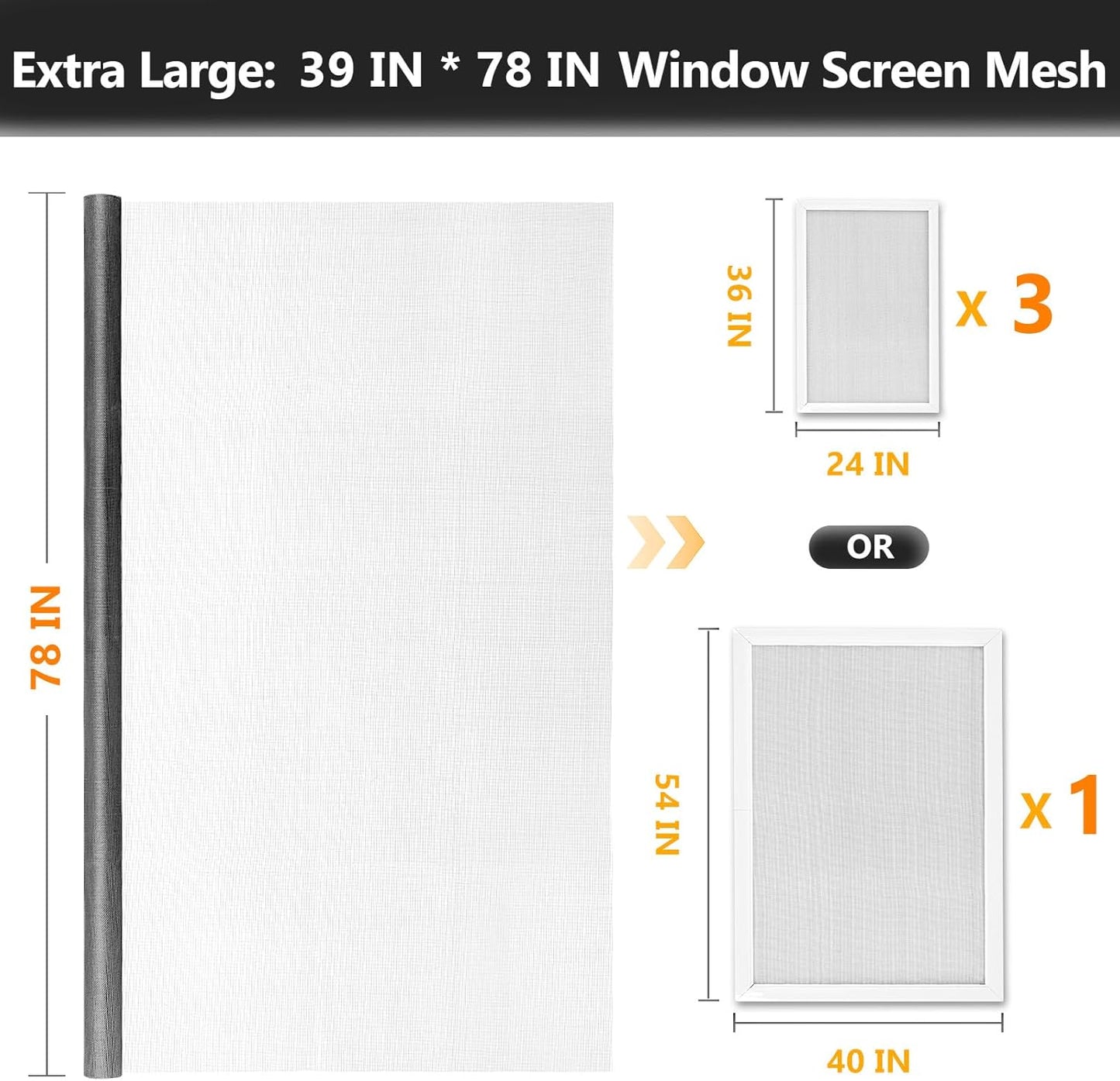 Window Screen Door Repair Kit, 39" x 78" Screen Door Mesh Replacement Kit, Durable Fiberglass Mesh Screen Roll with Tools for Windows Doors Patio and Porch Screens Replacement, Grey