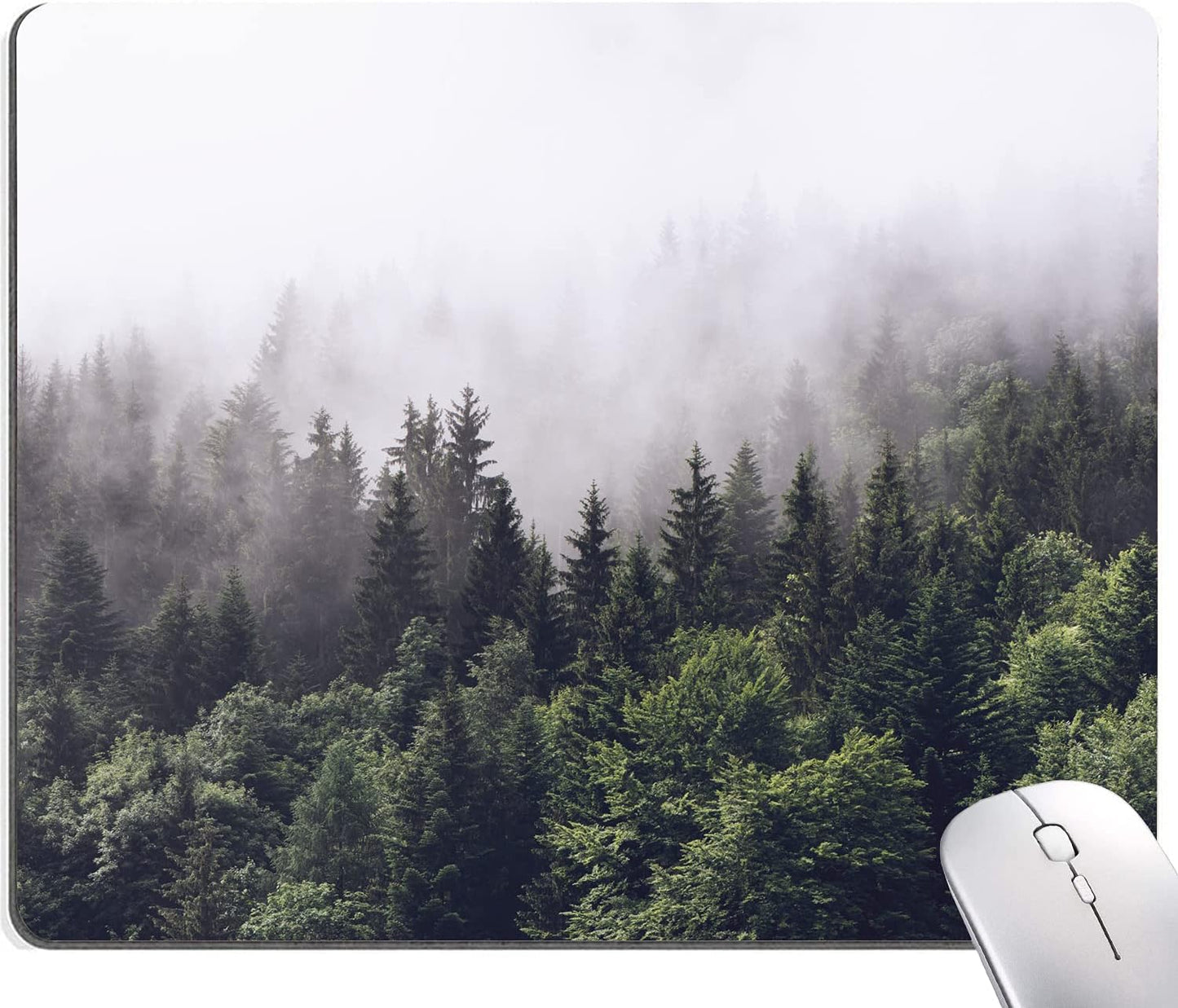 Misty Forest Mouse Pad, Natural Landscape Mouse Pad Custom Design, Square Waterproof Mouse Pad Non-Slip Rubber Base MousePads for Office Laptop, 9.5x7.9x0.12 in Inch