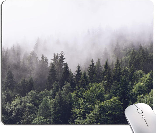 Misty Forest Mouse Pad, Natural Landscape Mouse Pad Custom Design, Square Waterproof Mouse Pad Non-Slip Rubber Base MousePads for Office Laptop, 9.5x7.9x0.12 in Inch