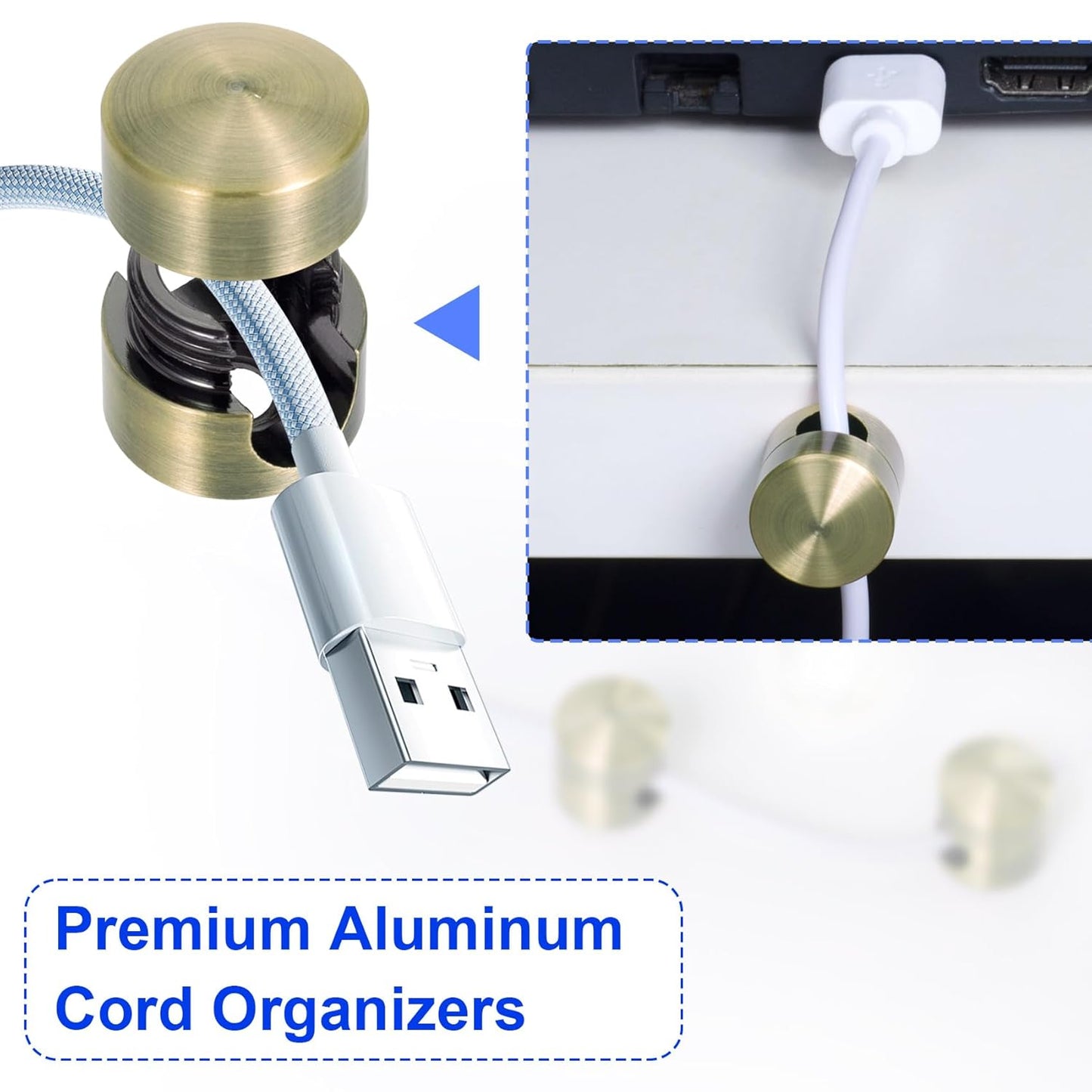 2 Sets Charger Holders for Cords, Antique Copper Color Adjustable Cable Anchor Holders, Adhesive Metal Cord Clips, Cable Management Wire Organizers for Desk, Office, Nightstand