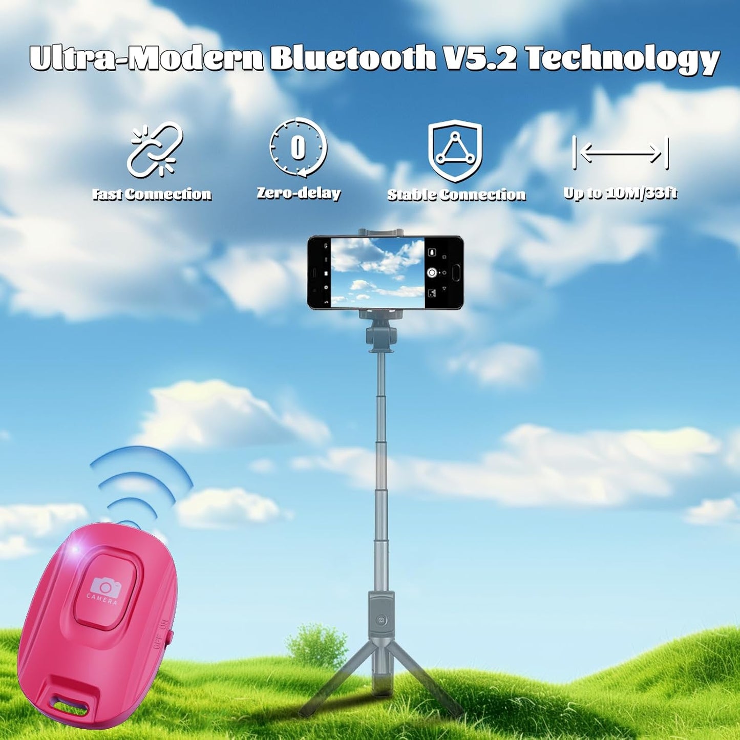 MAIRAN Rechargeable Wireless Camera Remote Shutter for iPhone and Android Smartphones, Bluetooth Phone Remote Control,Selfie Button for Photos and Videos Charging Cable Included-Pink