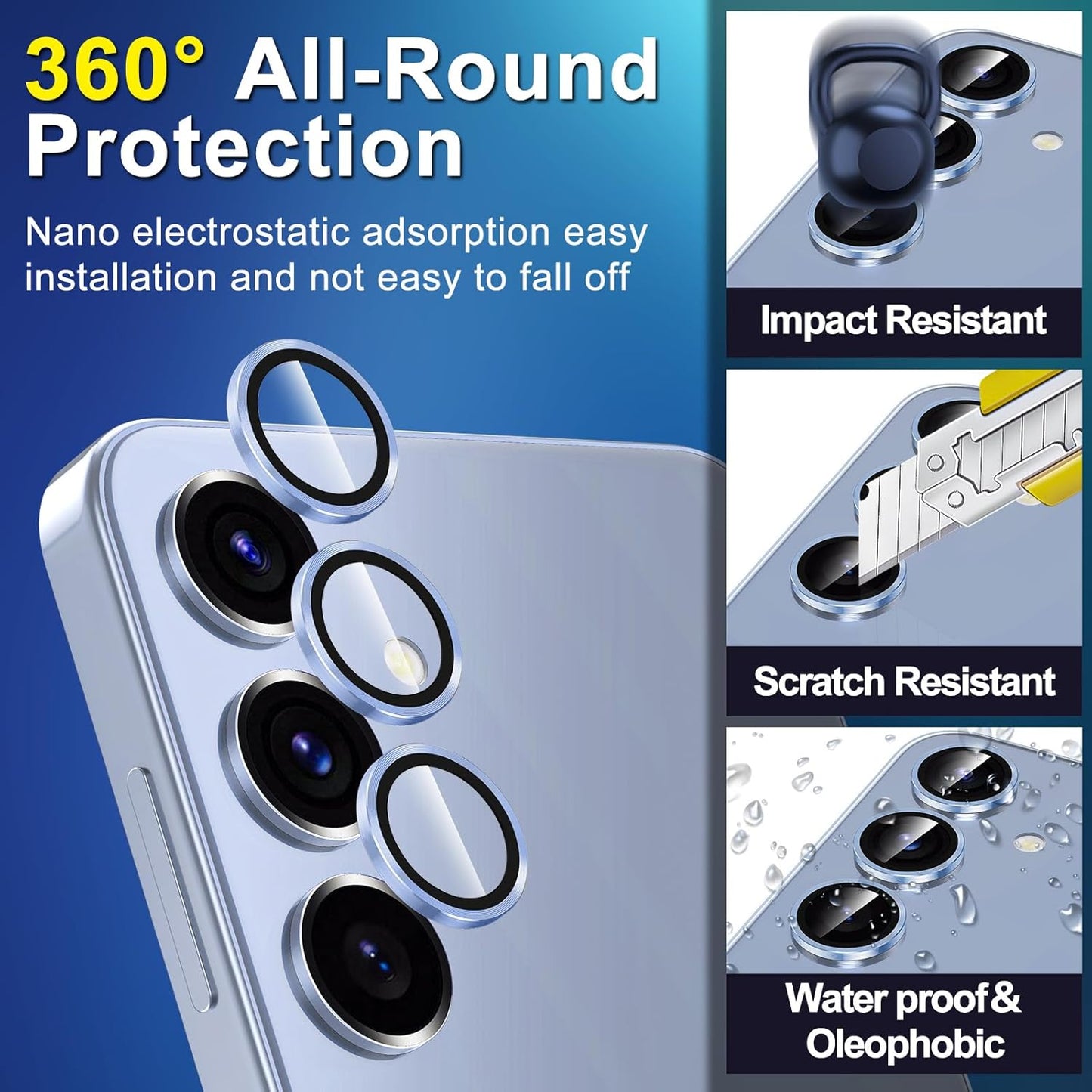 for Samsung Galaxy S25 Camera Lens Protector, Individual Metal Ring Tempered Glass Lens Cover, [Strong Adsorption] Scratch Resistant Ultra-Thin HD Clear Lens Cover, 1 Set-Blue