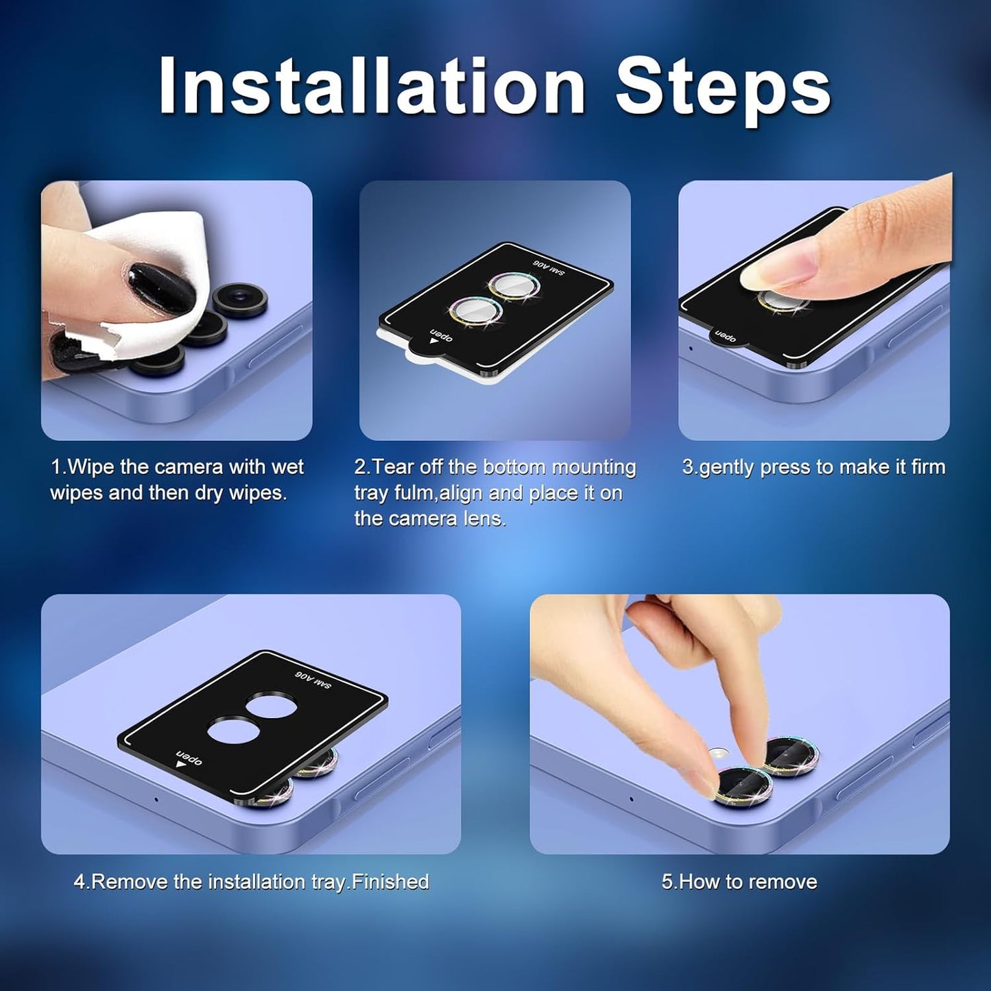 for Samsung Galaxy A06 Camera Lens Protector, Individual Metal Ring Tempered Glass Lens Cover, [Strong Adsorption] Scratch Resistant Ultra-Thin HD Clear Lens Cover, 1 Set-Colorful Sparkly