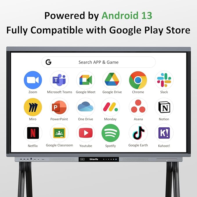 Shiarffe R9 Smart Board 55 Inch 4K Interactive Whiteboard Google EDLA-Certified All-in-One Touchscreen Digital Display Built-in 60W Speaker for Classrom Hybrid Work