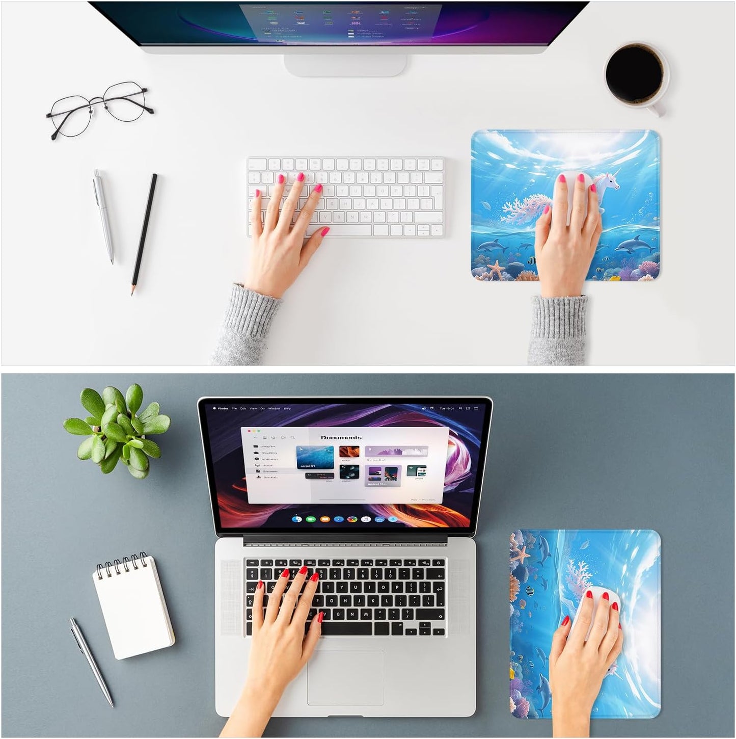 ITNRSIIET Mouse Pad Non-Slip Rubber Base Smooth Surface Stitched Edges Waterproof Durable Compatible with All Mice for Office & Gaming, Desk Accessory, 10.2x8.3x0.12 inch, Ocean